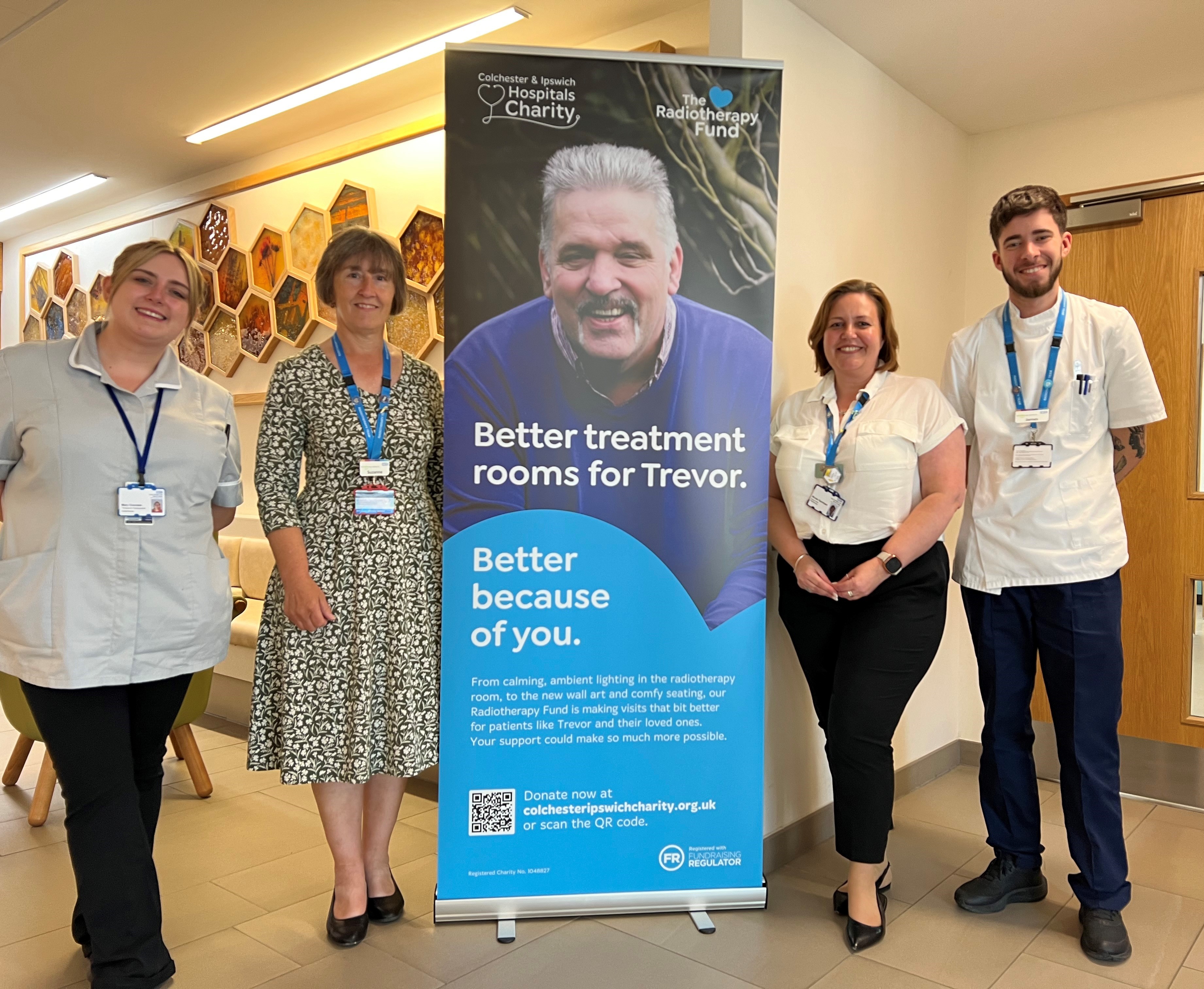 Mary Ovenden (apprentice therapeutic radiographer), Suzanne Isherwood (head of radiotherapy), Nicola Garnham (radiographer) and James Harden (theraputic radiographer)