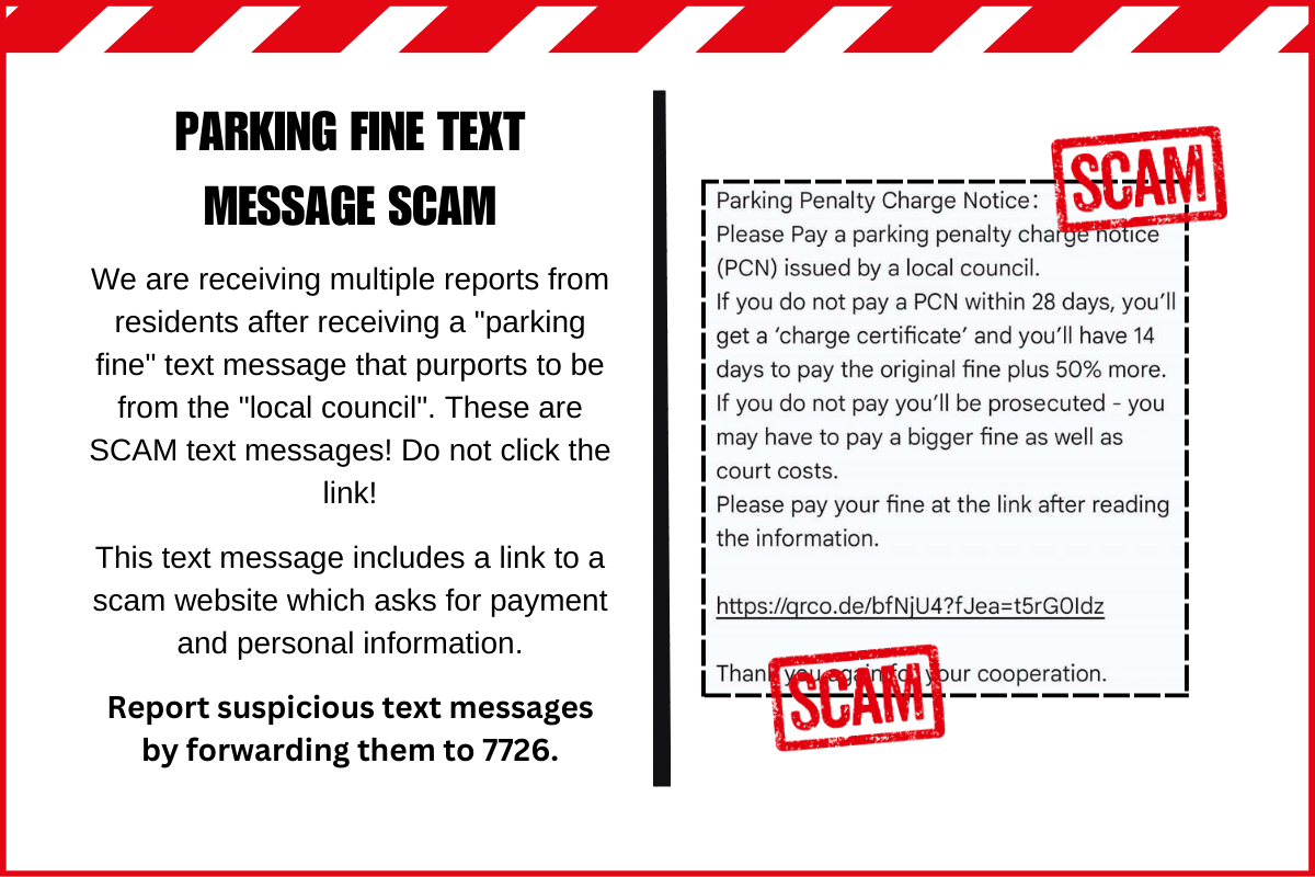 Poster about the parking fine message scam