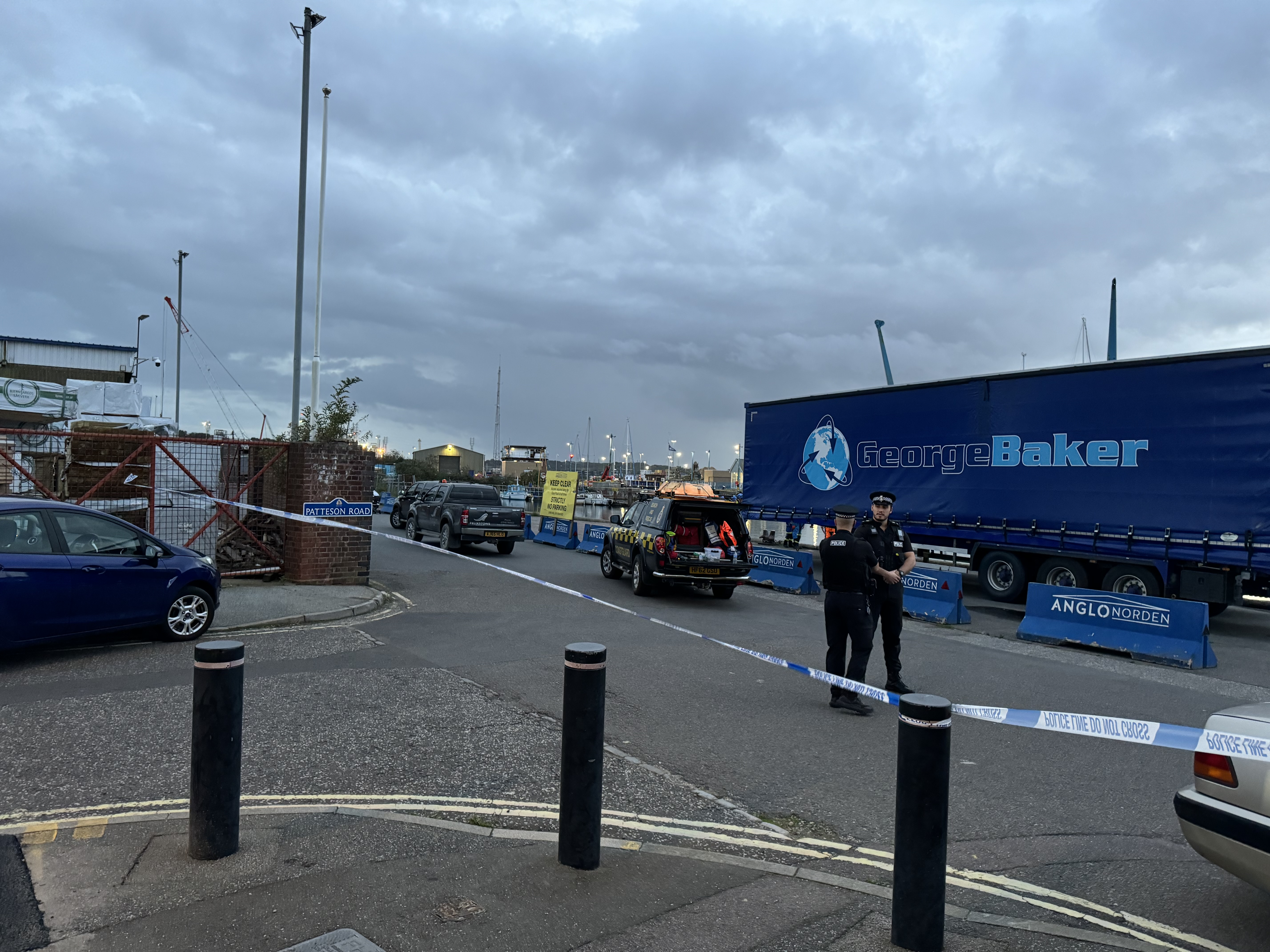 Police at the scene of the incident at Ipswich waterfront