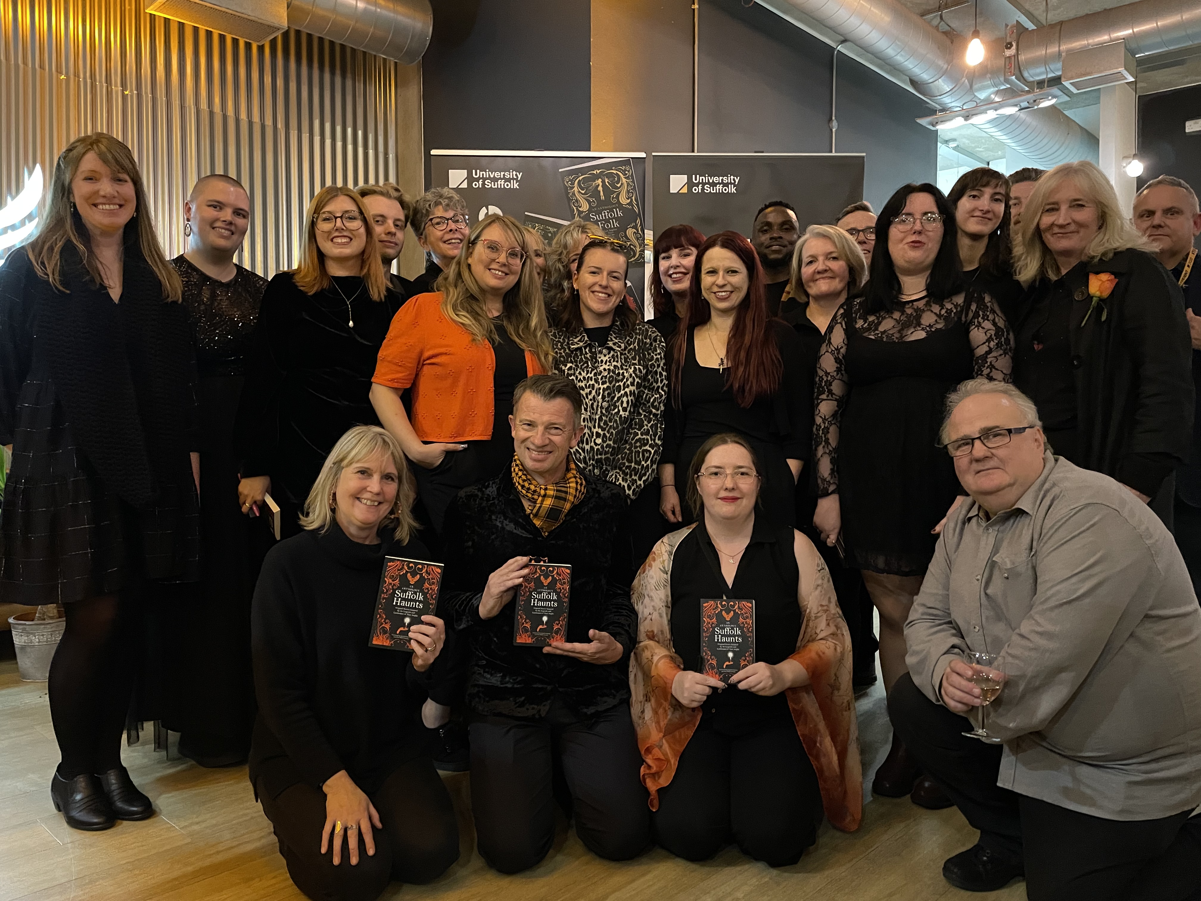 Students and staff who worked on Suffolk Haunts at the launch event