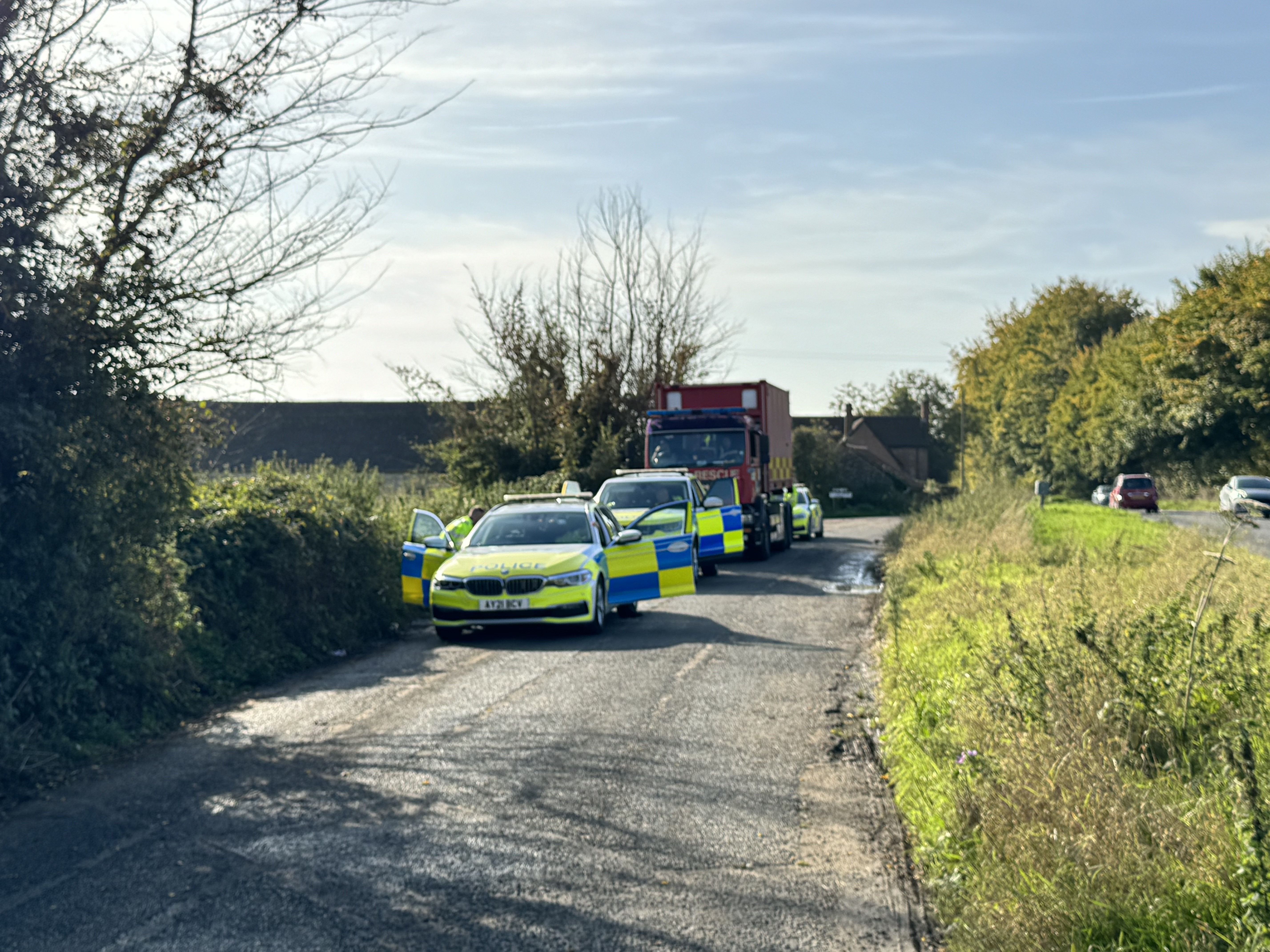 A police convoy and search and rescue team in a layby in Bramford
