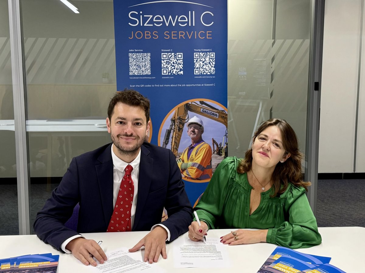 Jack Abbott and Julia Pyke sign Sizewell C jobs pledge for Ipswich