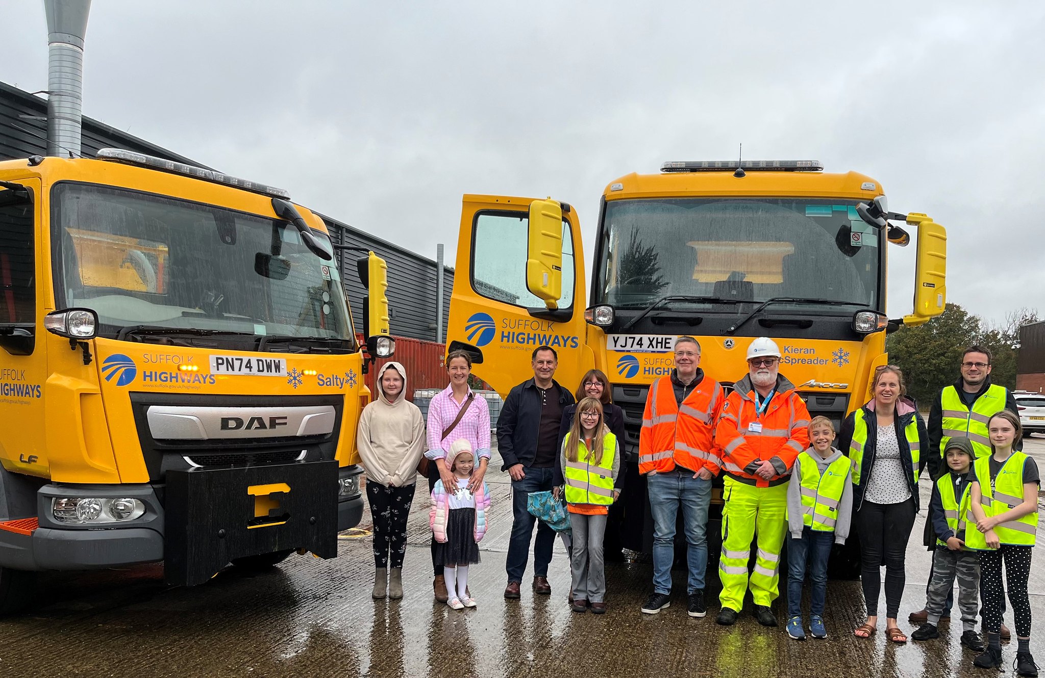 Cllr Paul West and some of the Suffolk Highways Gritter Naming Competition winners