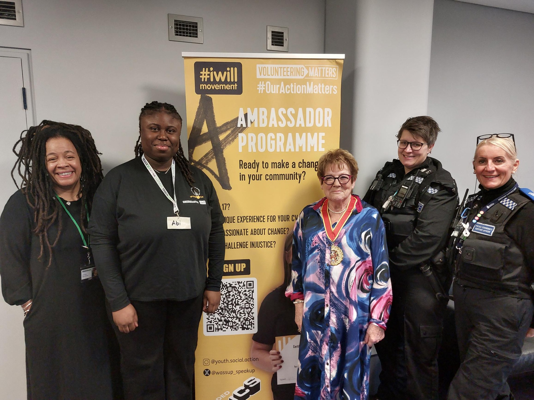 Liz Harsant with community leaders and police officers