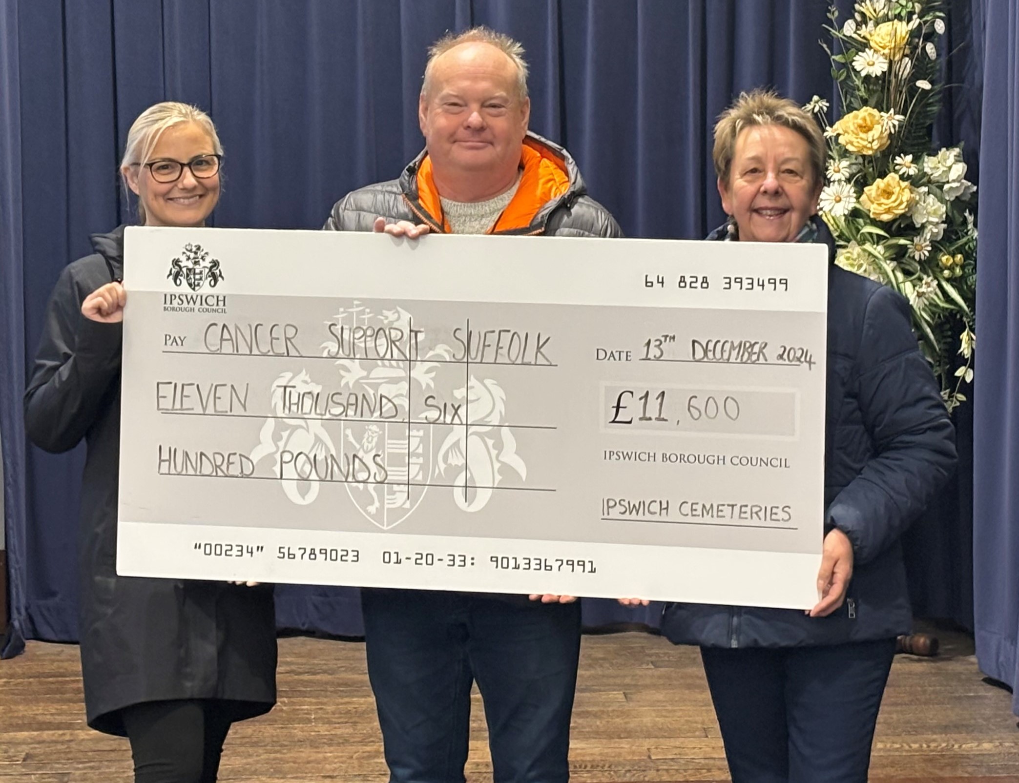 Ipswich Borough Council has presented Cancer Support Suffolk with a £11,600 donation