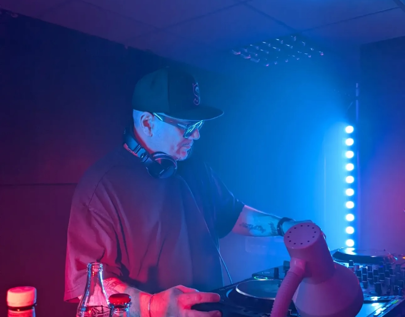 Huey Morgan on the decks at The Baths in Ipswich