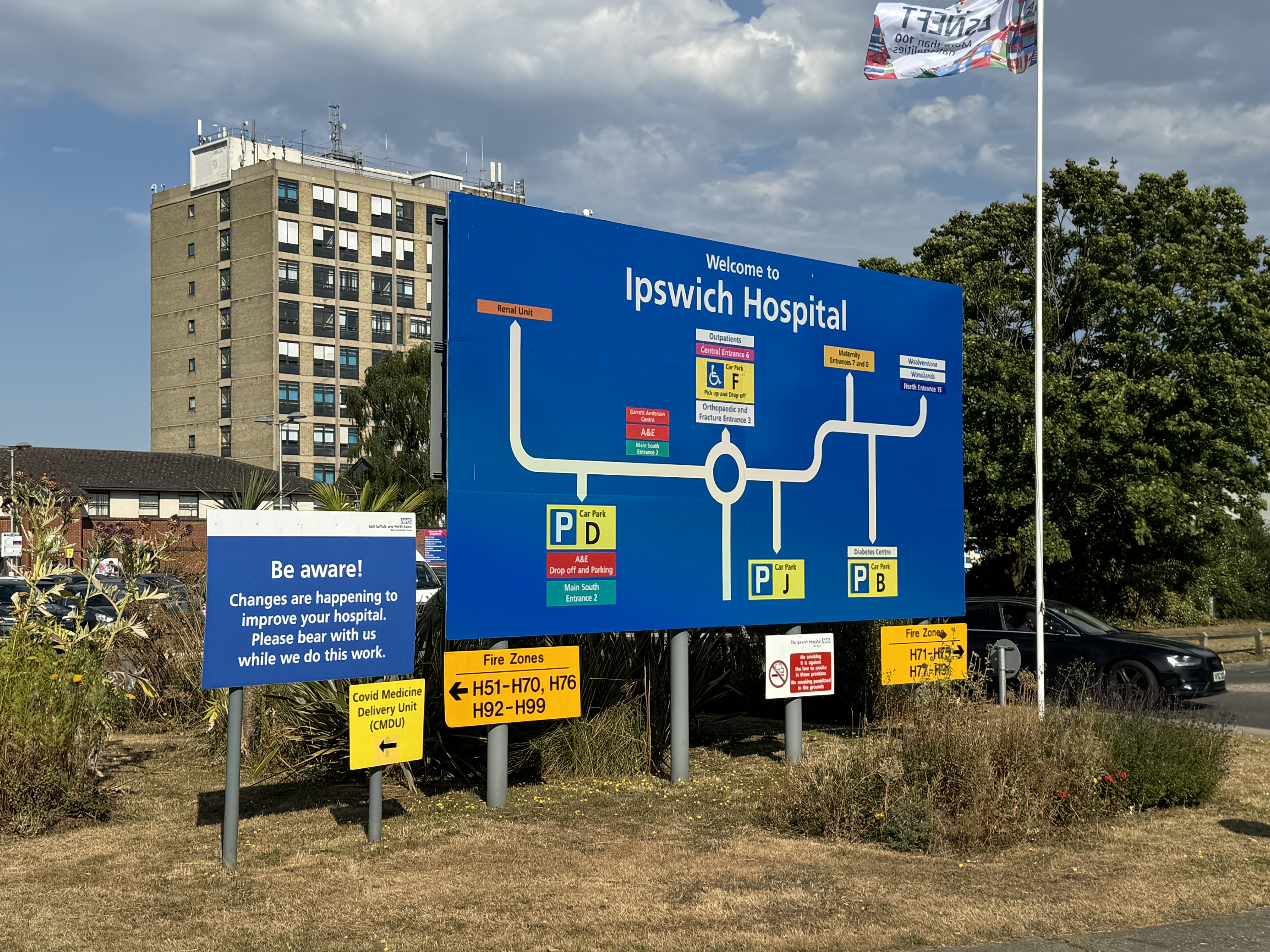 Welcome to Ipswich Hospital sign