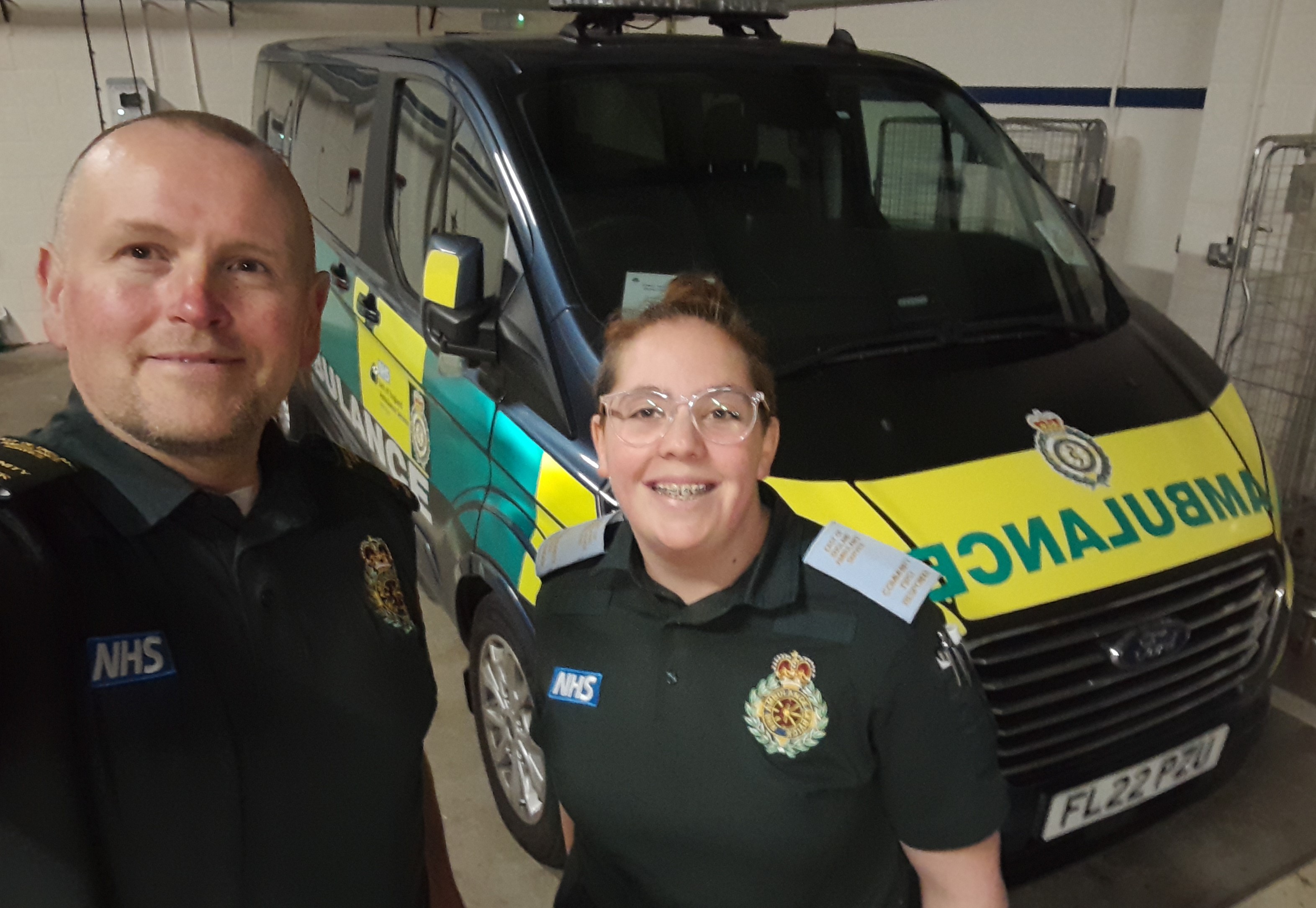 Will Burl and Cassidy Beeton in their roles as community first responders, where they volunteer to help people and save lives in Suffolk