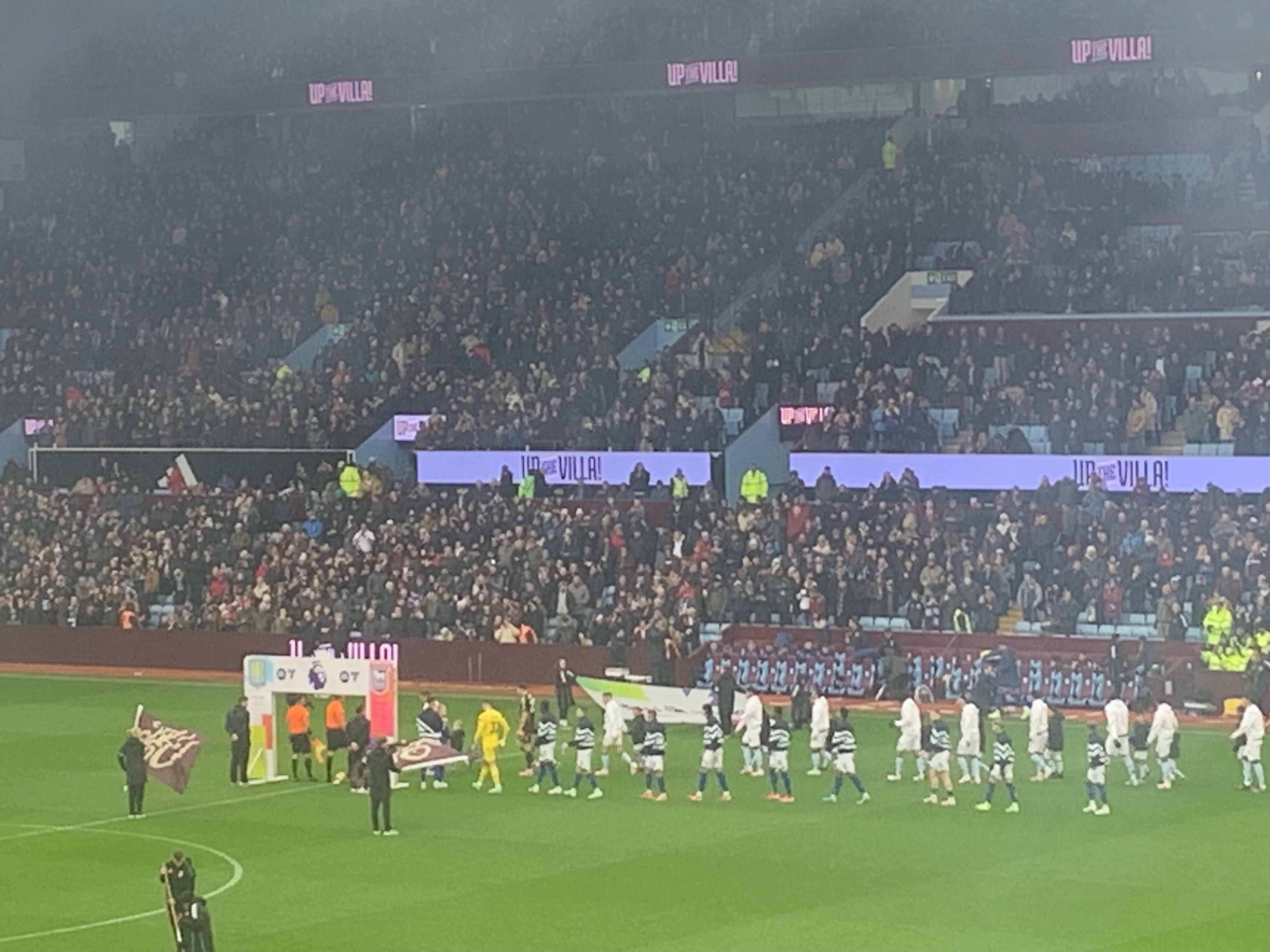The teams line up at Villa Park for the match between Aston Villa and Ipswich Town