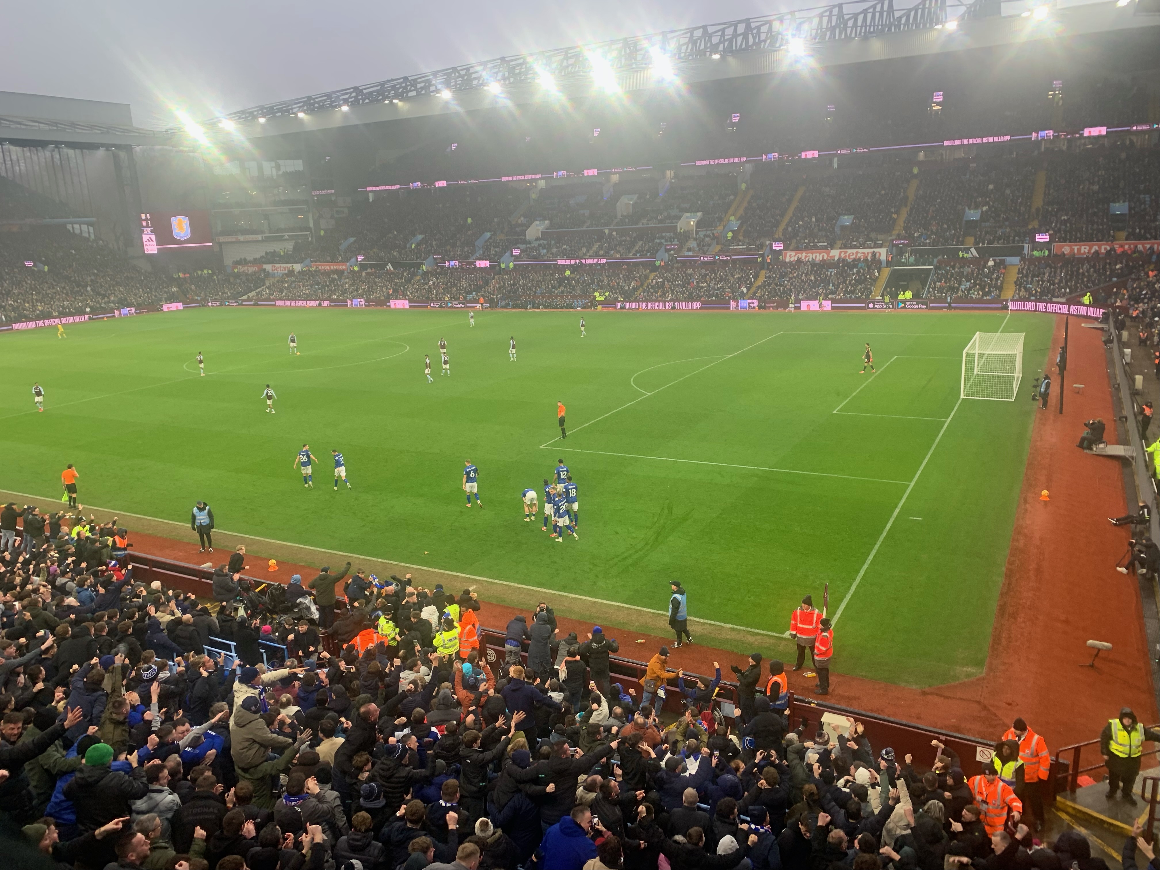 Ipswich Town celebrating their opening goal against Aston Villa