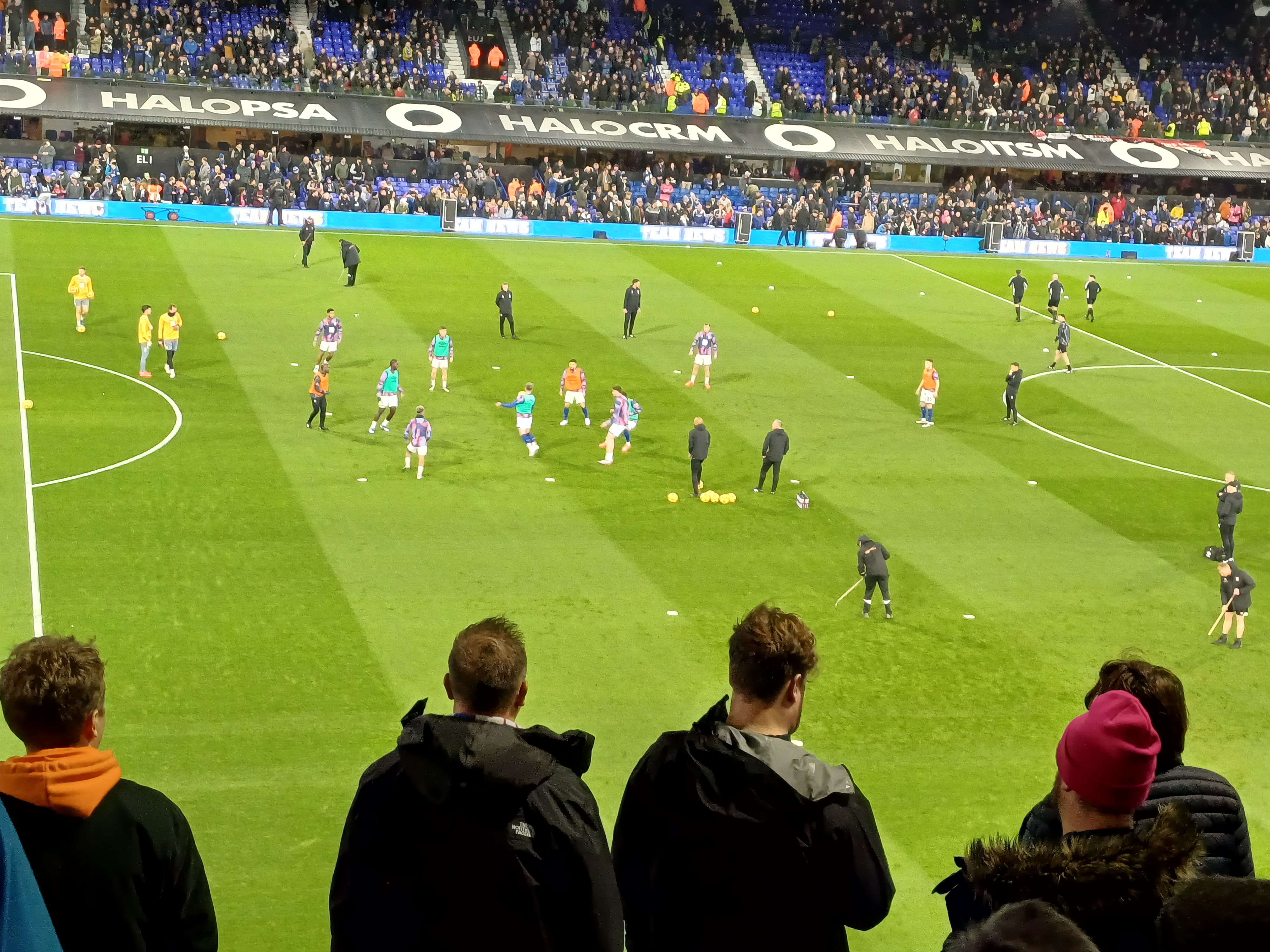 Players warming up before kickoff in the game between Ipswich Town and Tottenham
