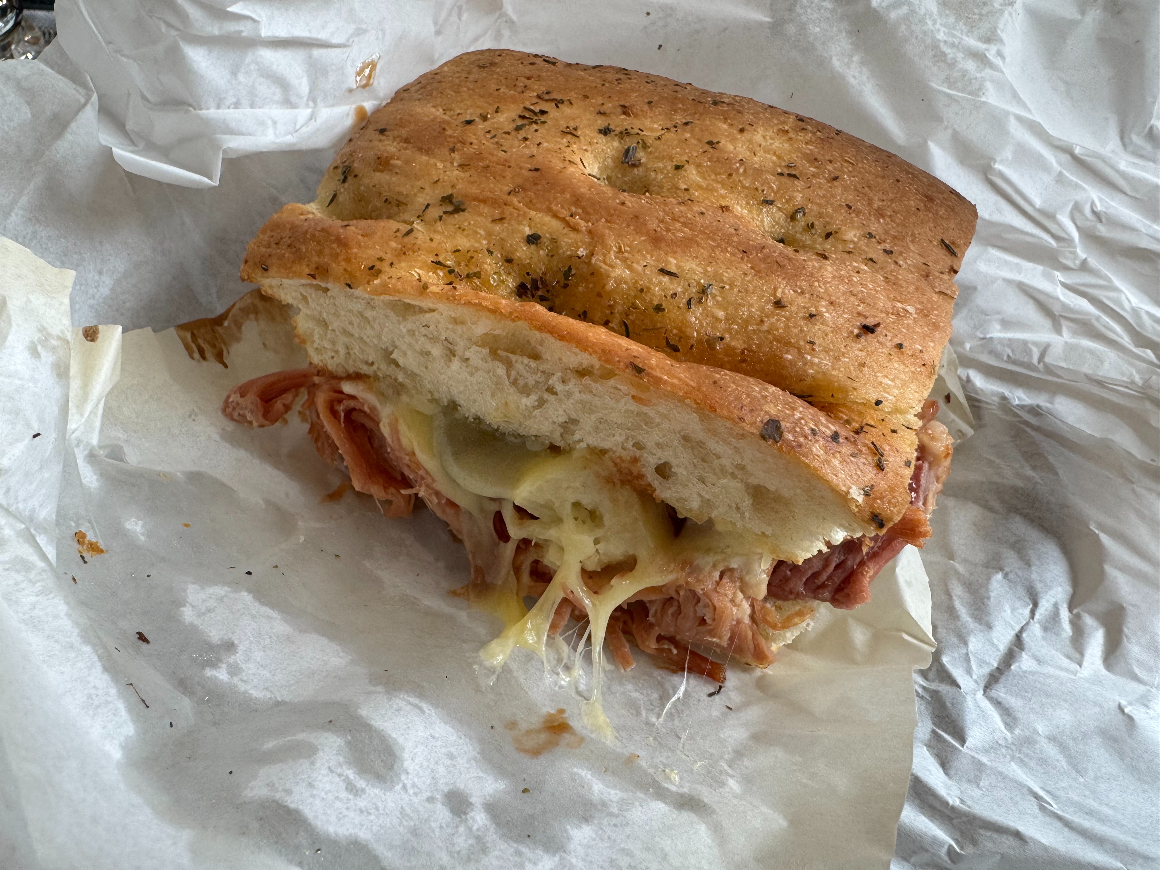 A Hawaiian focaccia from St Nicholas Sandwich Shop in Ipswich