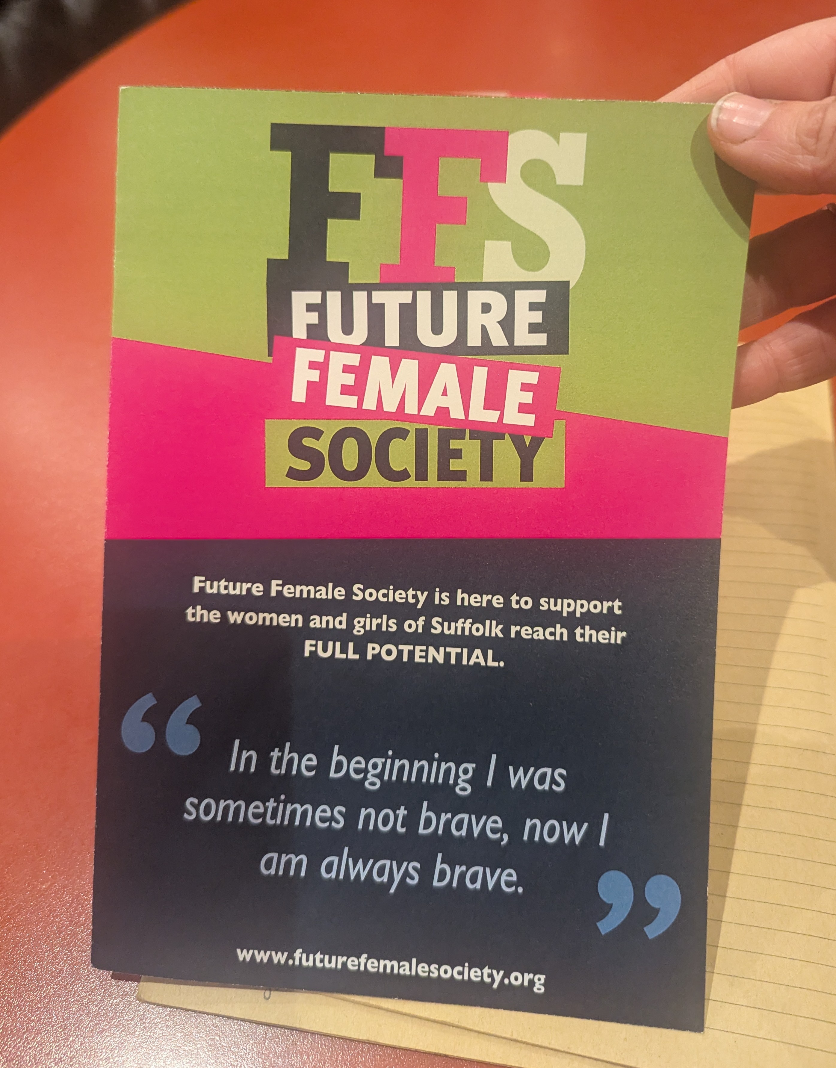 Future Female Society flyer with inspirational quote