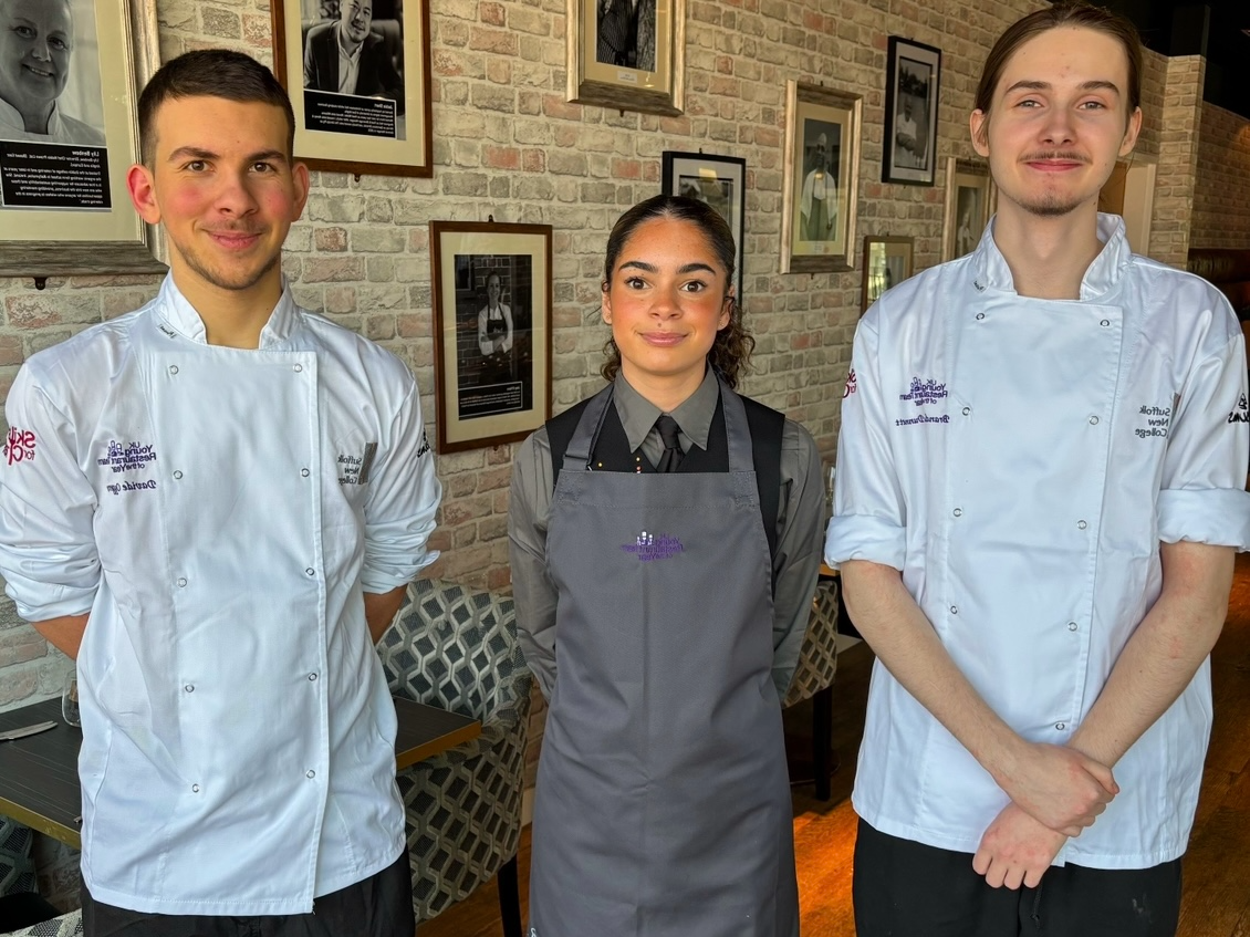 Davide Oggero, Heaven Wilson and Brandon Dummett in the Chef's Whites Restaurant in Ipswich