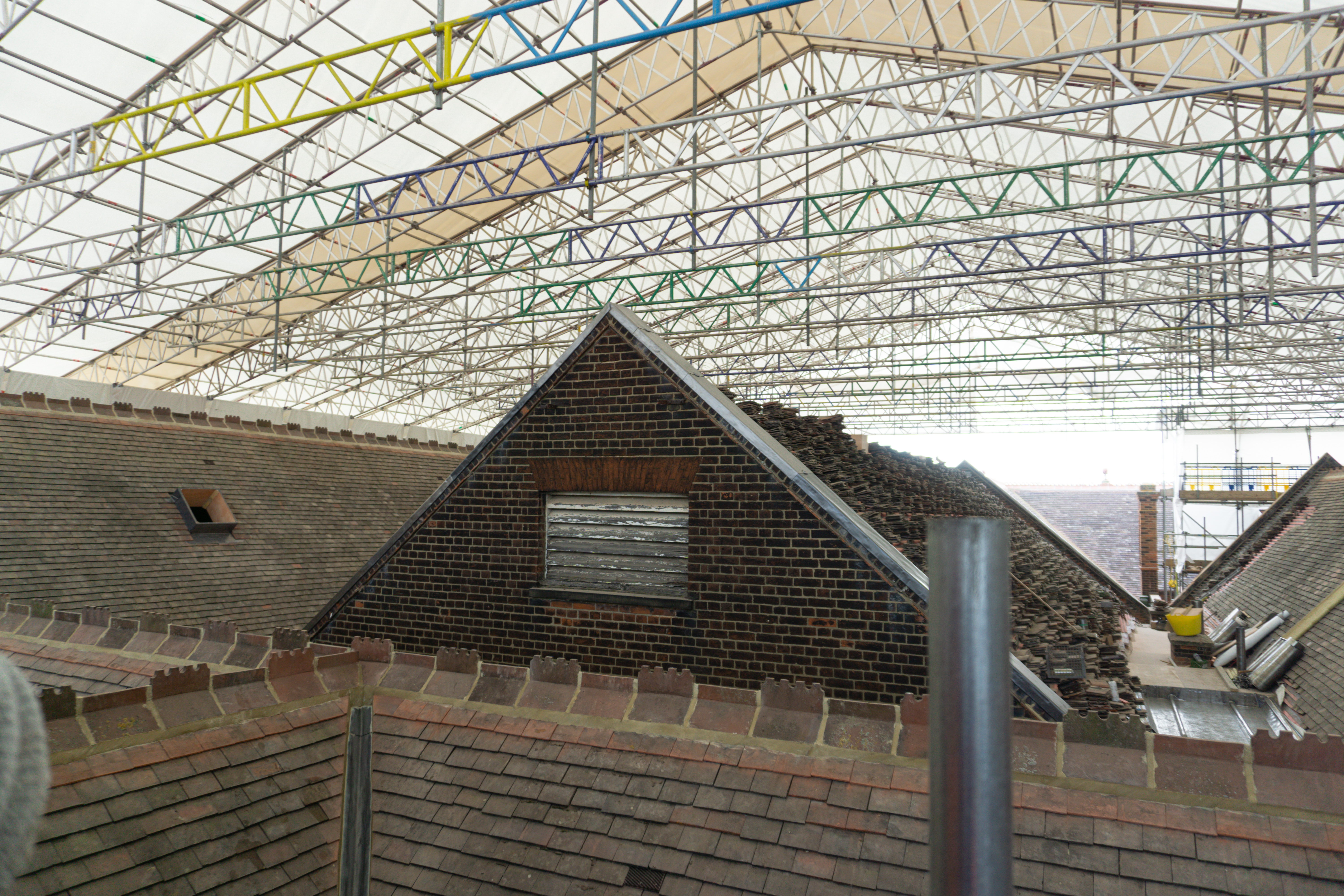 Underneath the large scaffolded canopy erected over the museum
