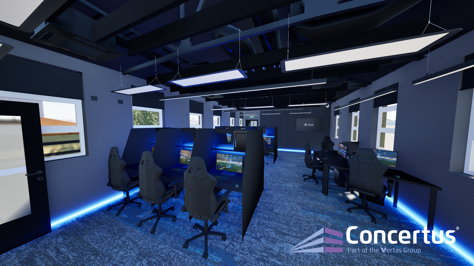 Renders of the interior of the new eSports facility atthe University of Suffolk