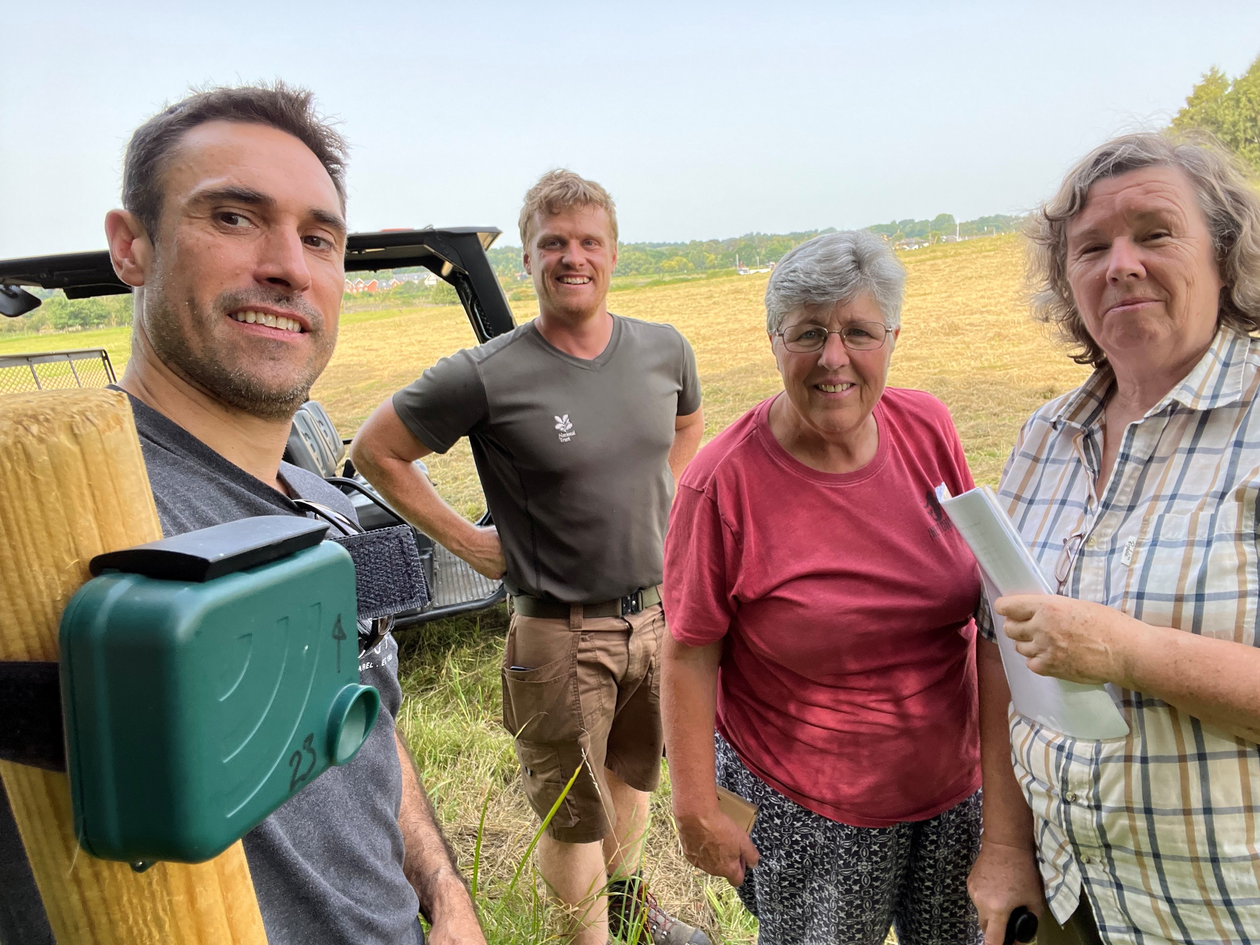 Dr Mark Bowler from the University of Suffolk, Sutton Hoo’s Jonathan Plews, Jane Healey from Transition Woodbridge and Deborah Pratt from Transition Woodbridge with one of the bat detectors at Sutton Hoo