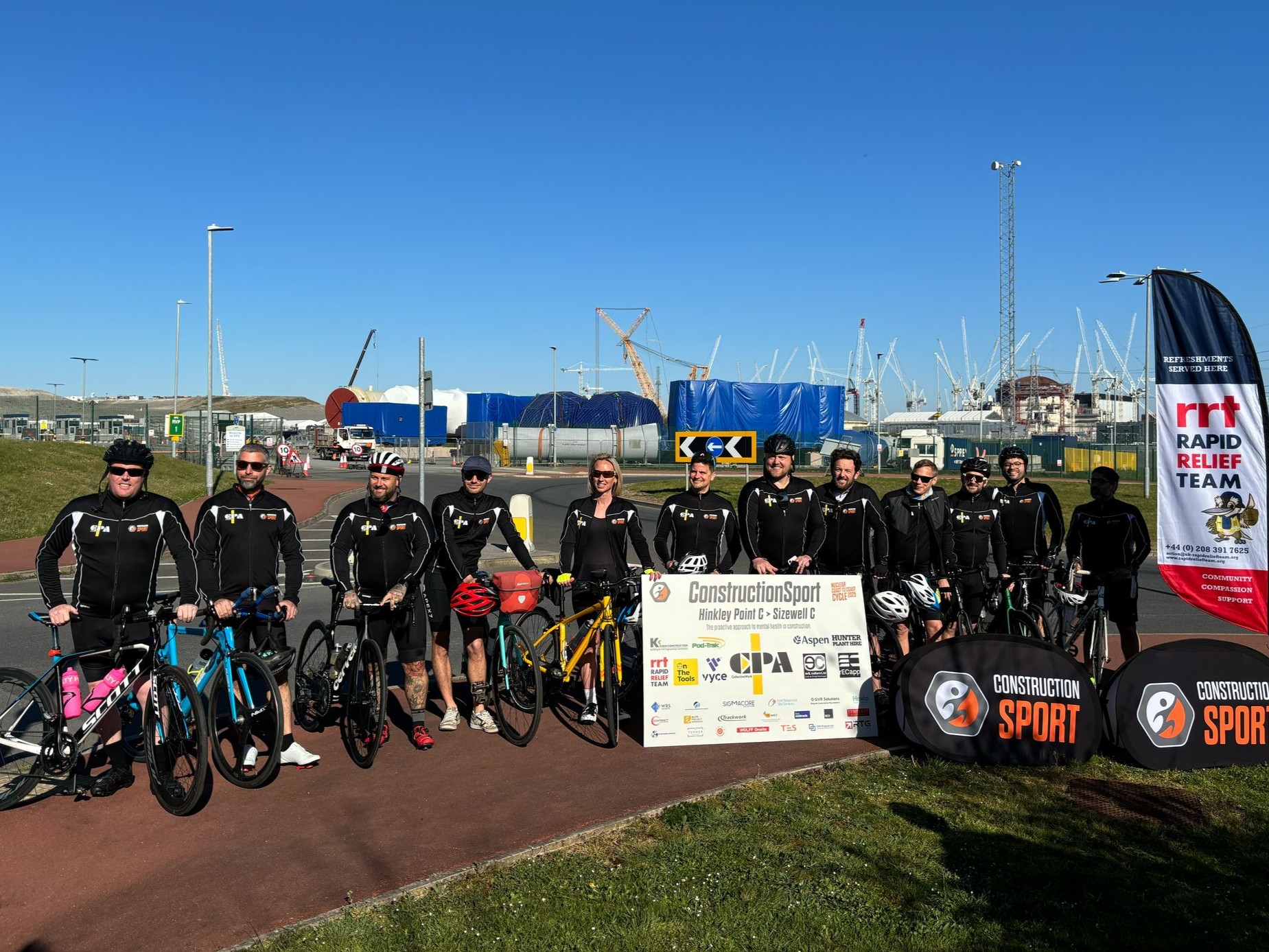Riders prepare to set off from Hinkley Point C in Somerset on their 300-mile cycling challenge