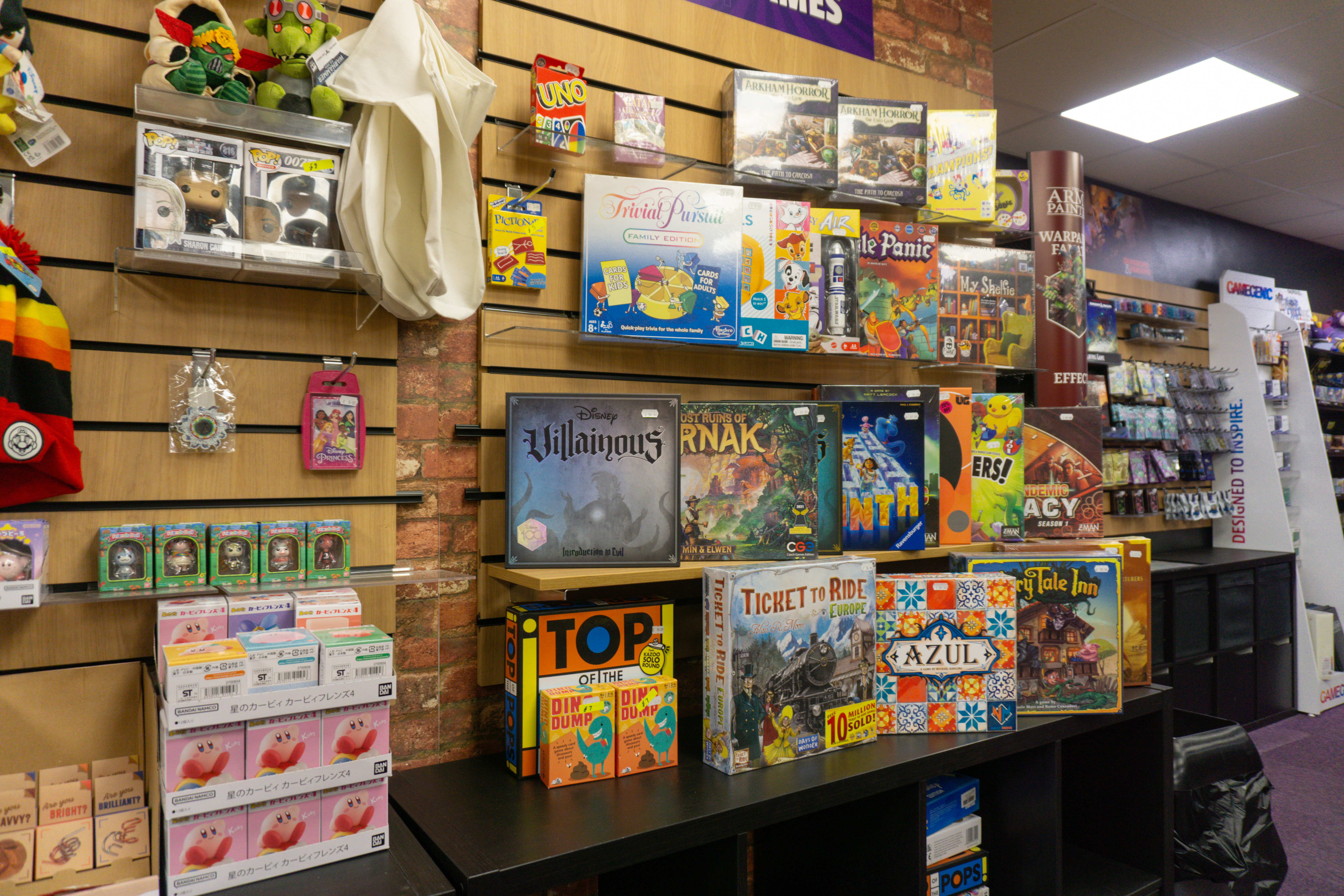 Board games are available for purchase and play at Geek Retreat