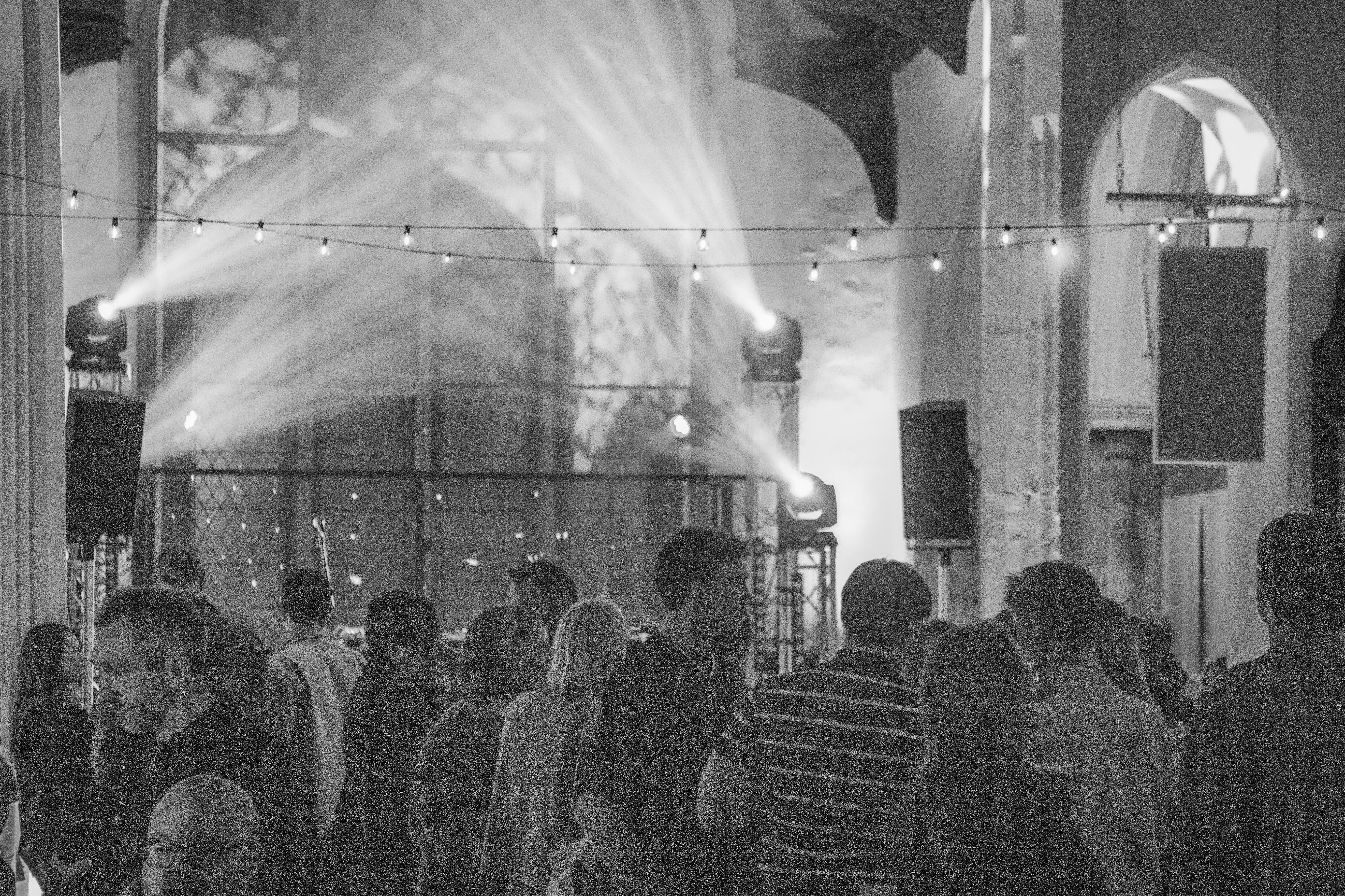 Crowds gather before the first set at St Stephen's Church