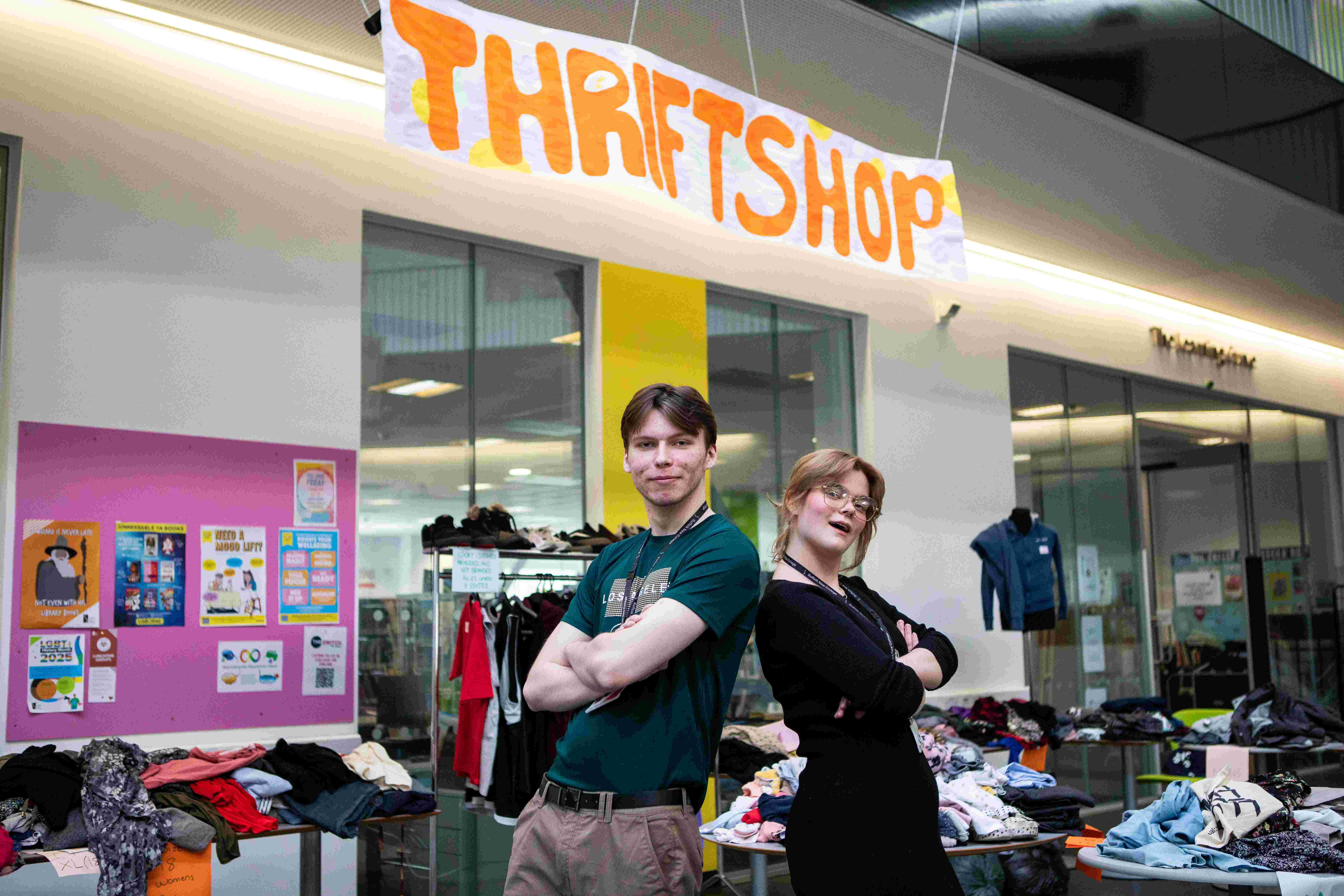 Jake Smith and Emily Merry-Brown helped create a pop up thrift shop to raise money for charity during a social action month at Suffolk New College