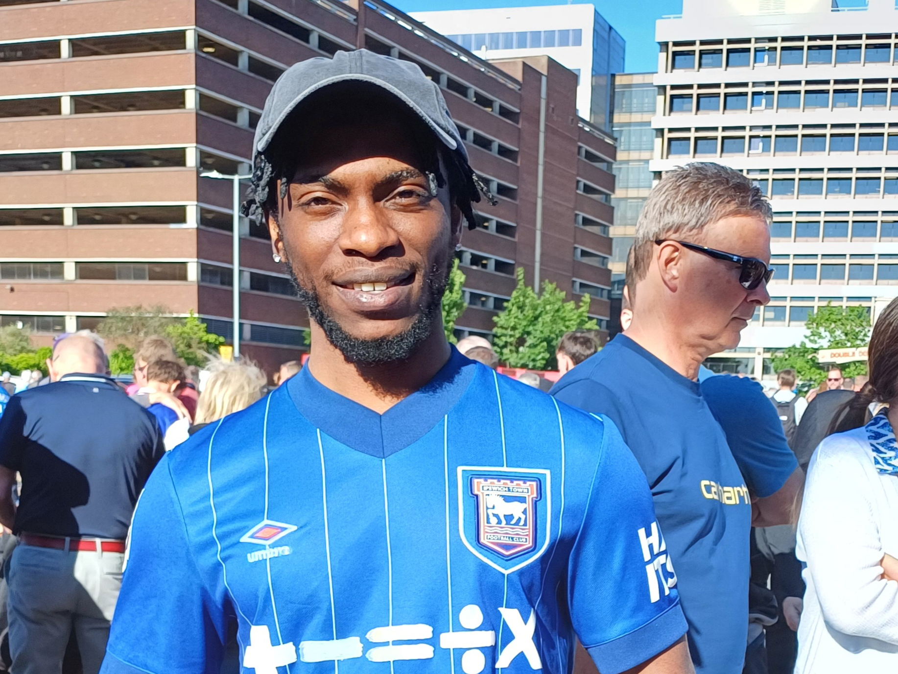 An Ipswich fan outside Portman Road