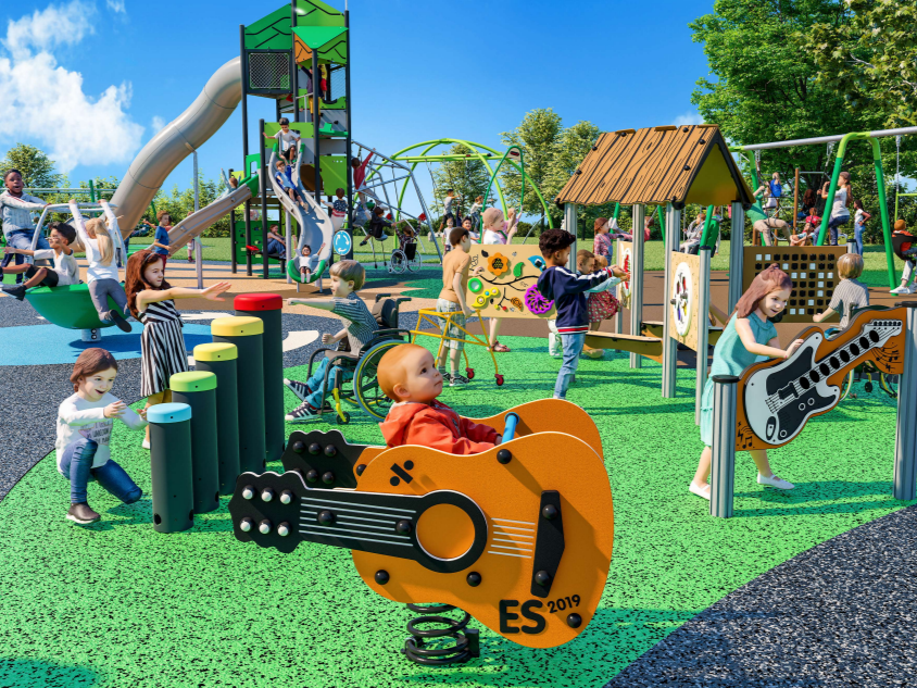 A 3d render of the new music and play areas at Chantry Park