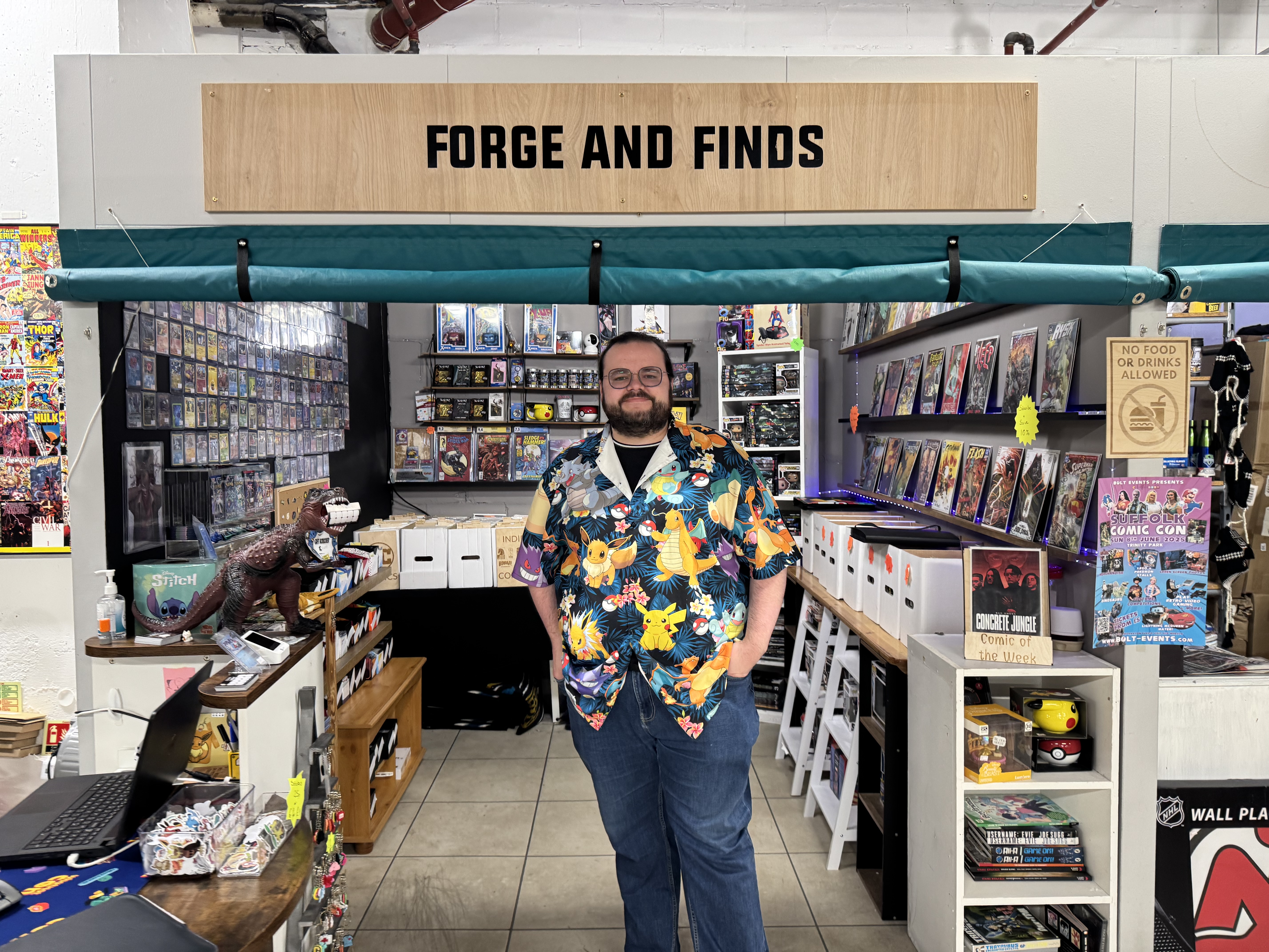Harry, the proud owner of Forge & Finds inside Ipswich's Microshops on Carr Street