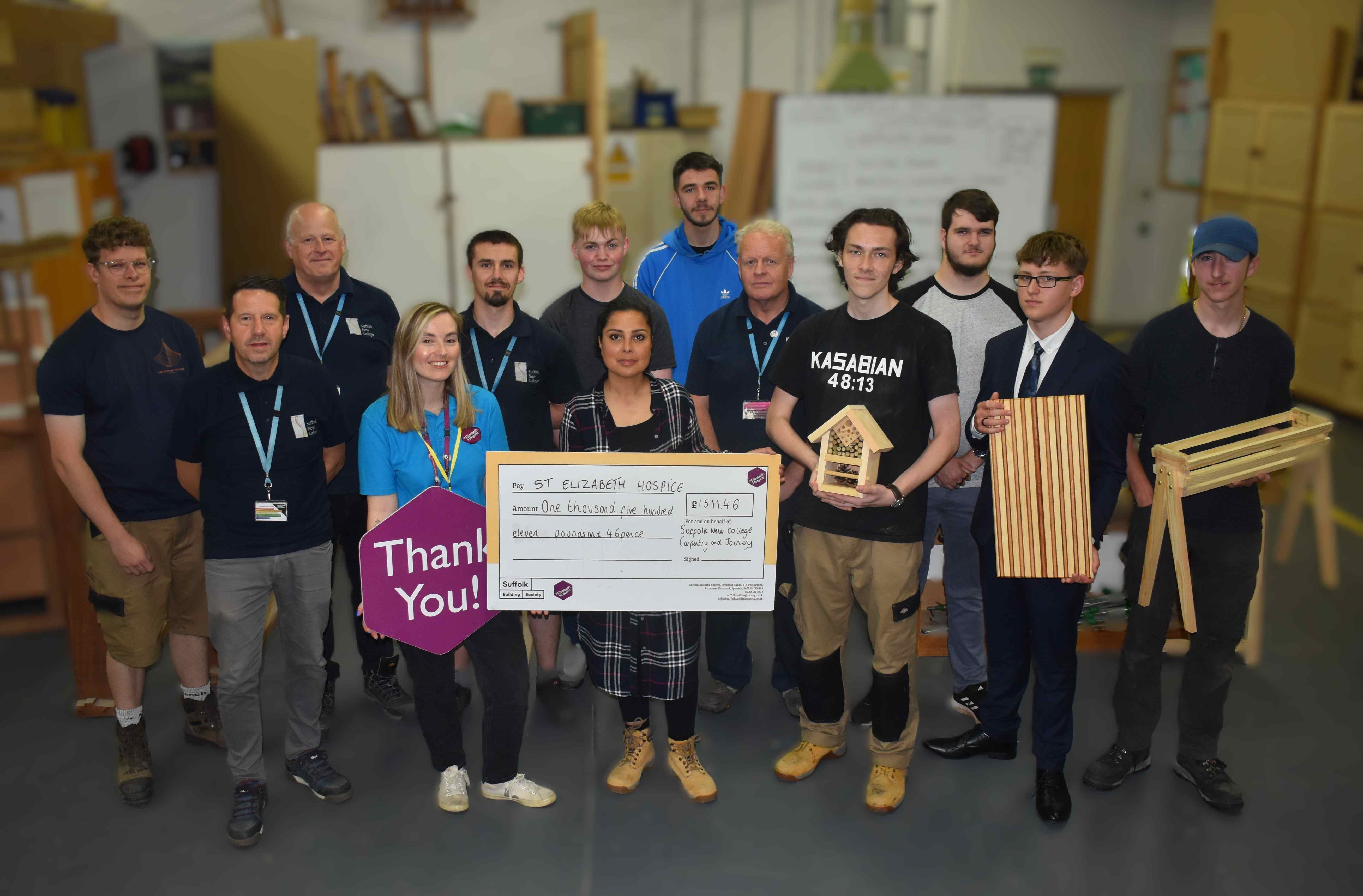 Carpentry and joinery staff and students from Suffolk New College raised over 1500 fro St Elizabeth Hospice at the Suffolk Show