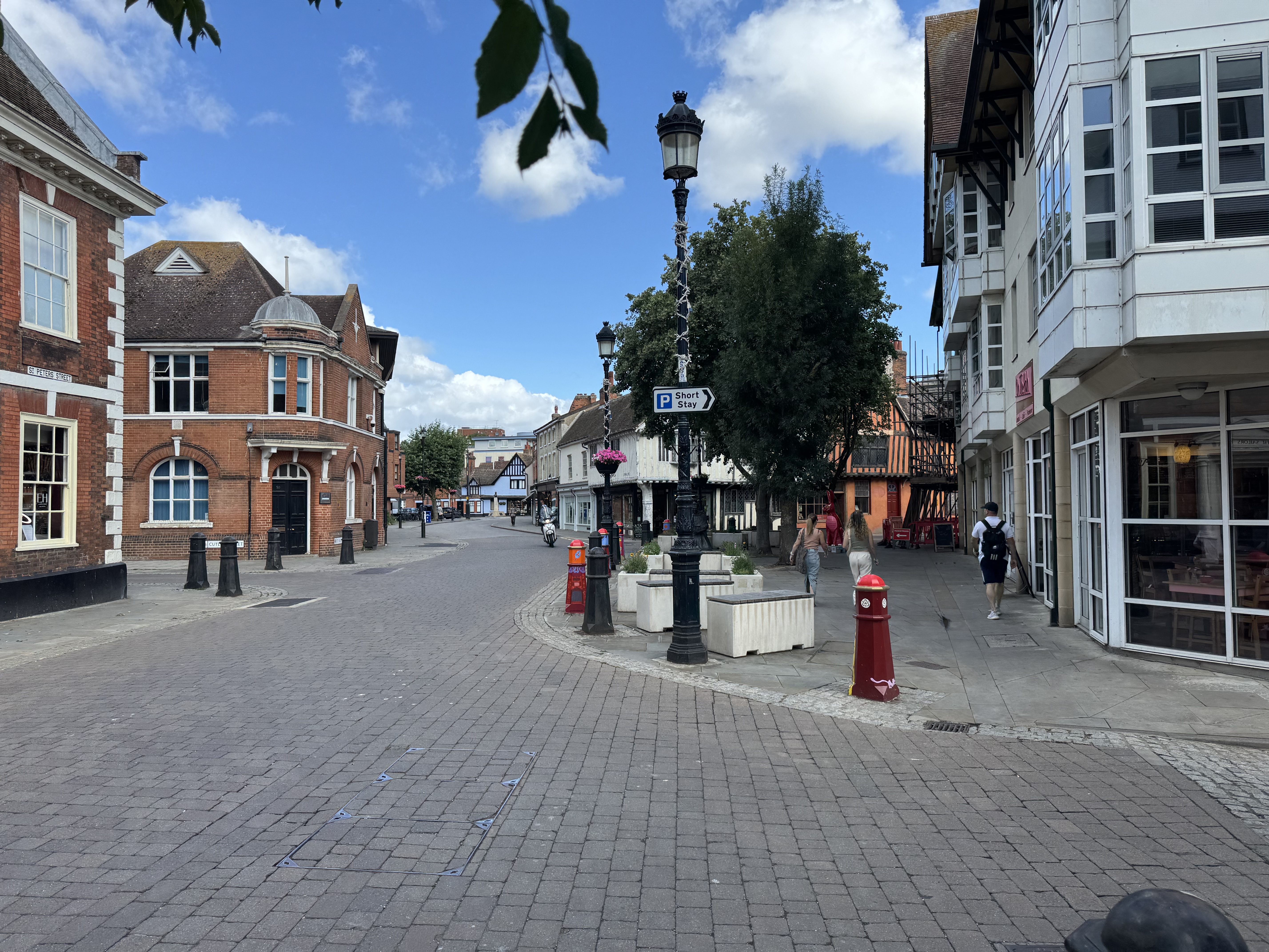 Temporary planters and benches on Wolsey Square