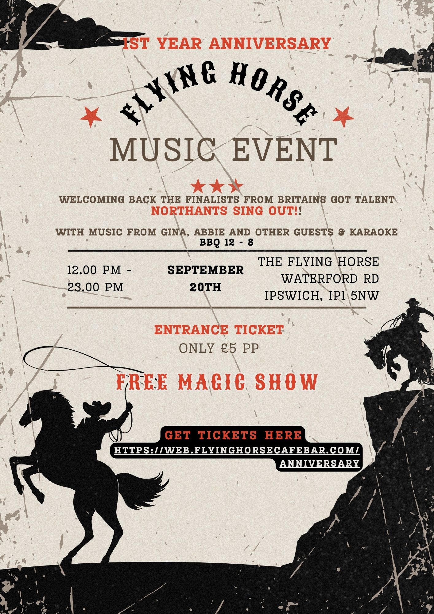 The poster for the Flying Horse's first birthday event