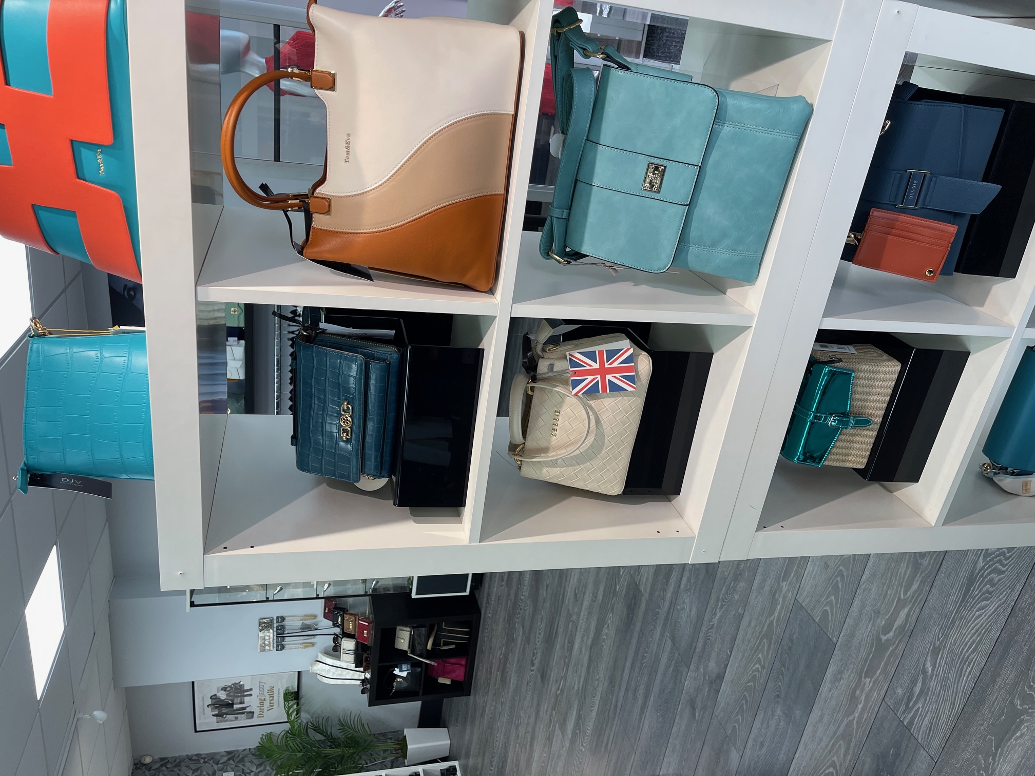 Bag display inside DVJ Boutique in Ipswich