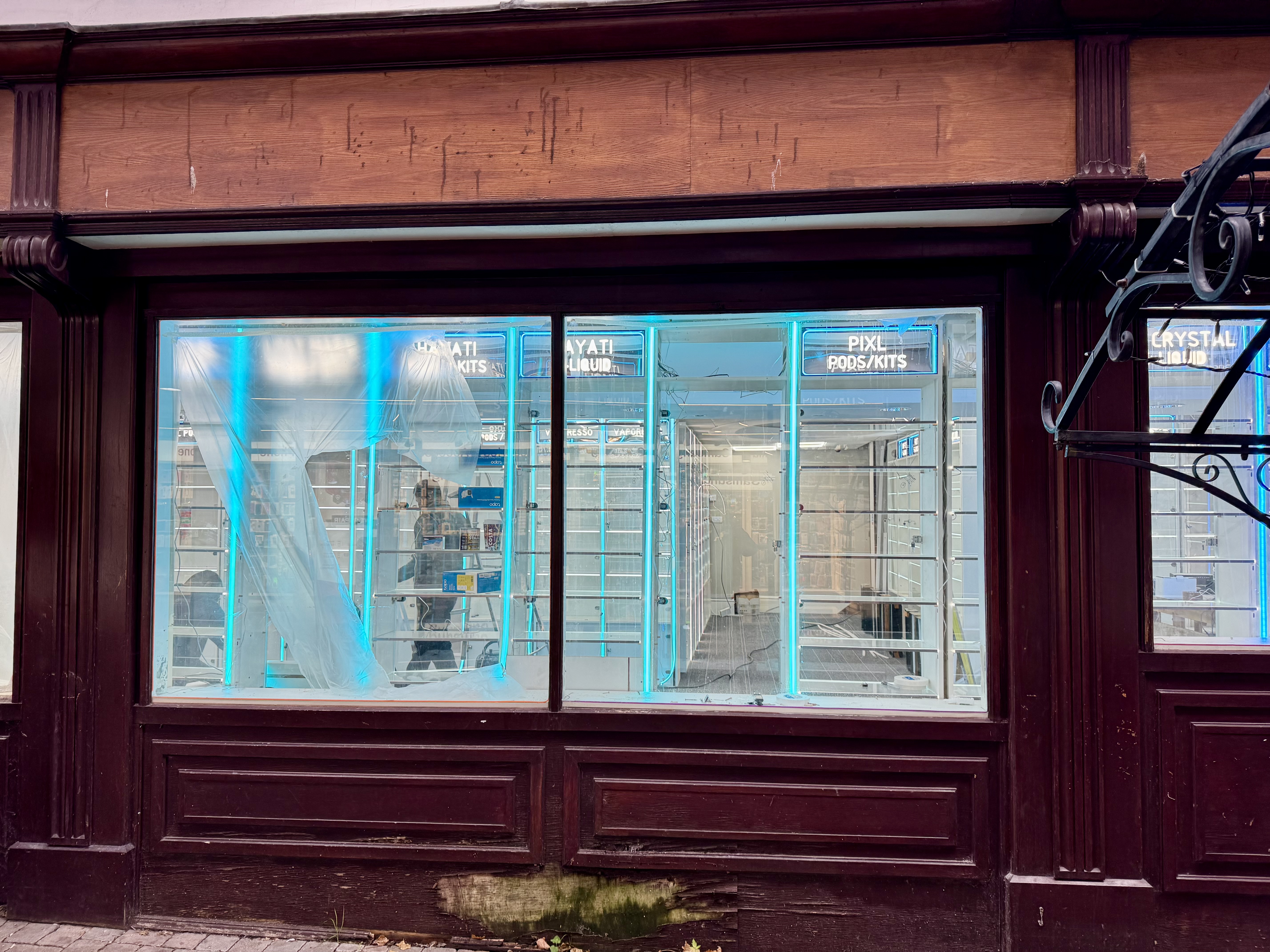 Customary neon strip lighting will light up the historic grade II listed building