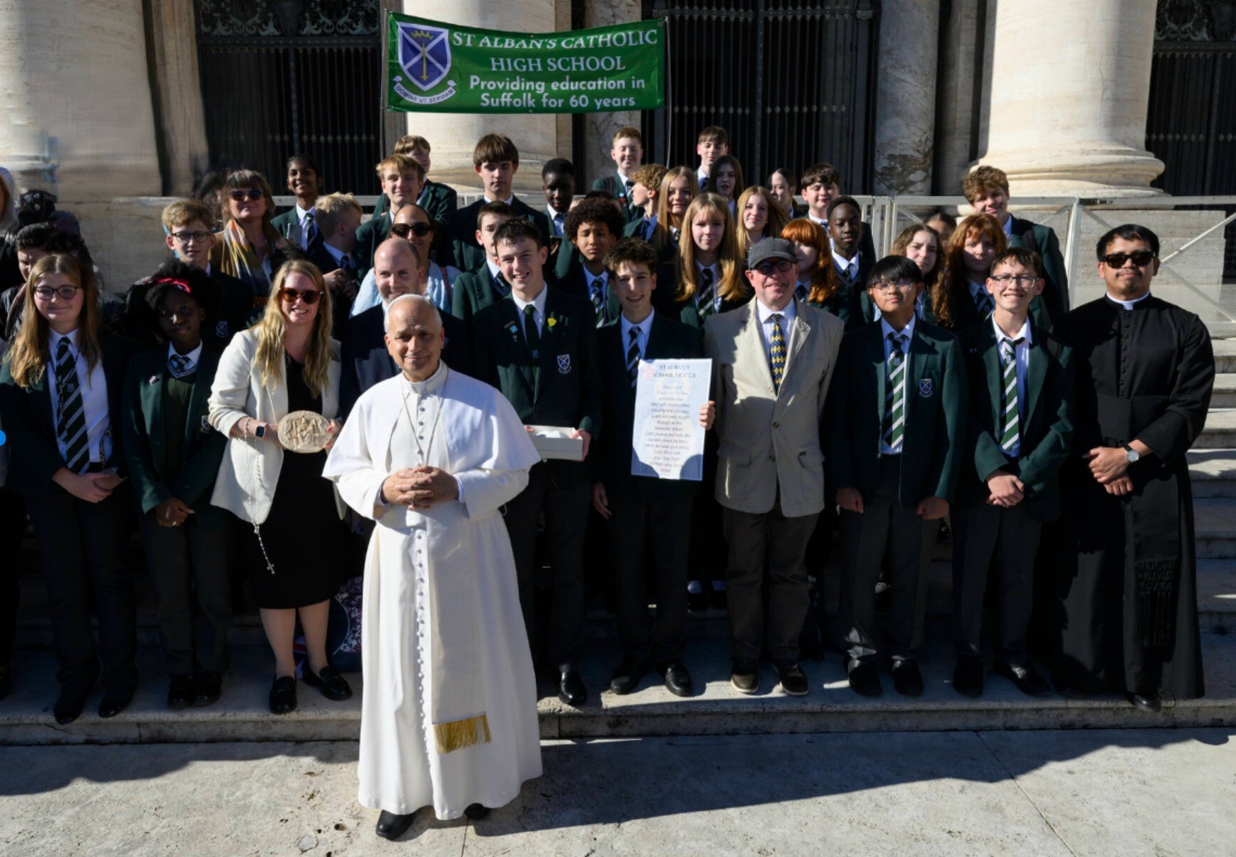 Year 10 students from St Alban's Catholic High School meeting Pope Leo XIV