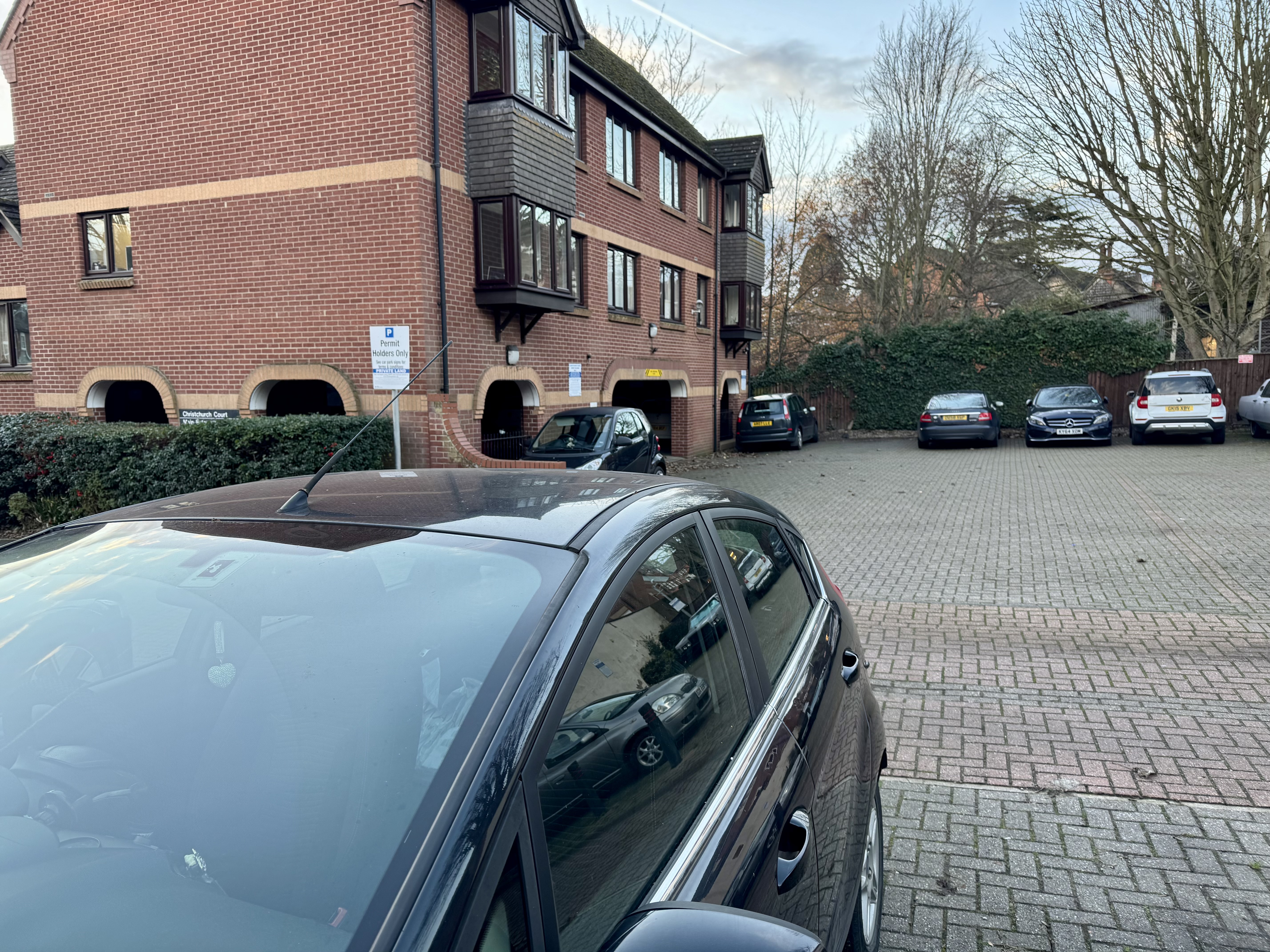 A view of Denise's car with the monitored car park in the background