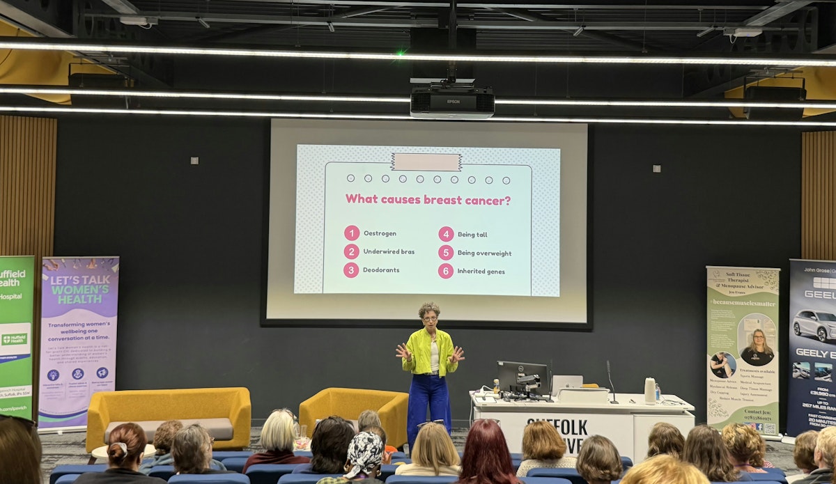 Dr Liz O'Riordan presenting a talk at Let's Talk Women's Health event