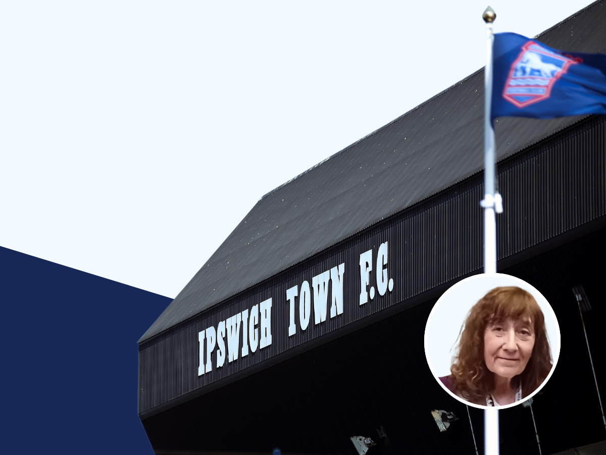 Portman Road West Stand with B.J. Spencer inset