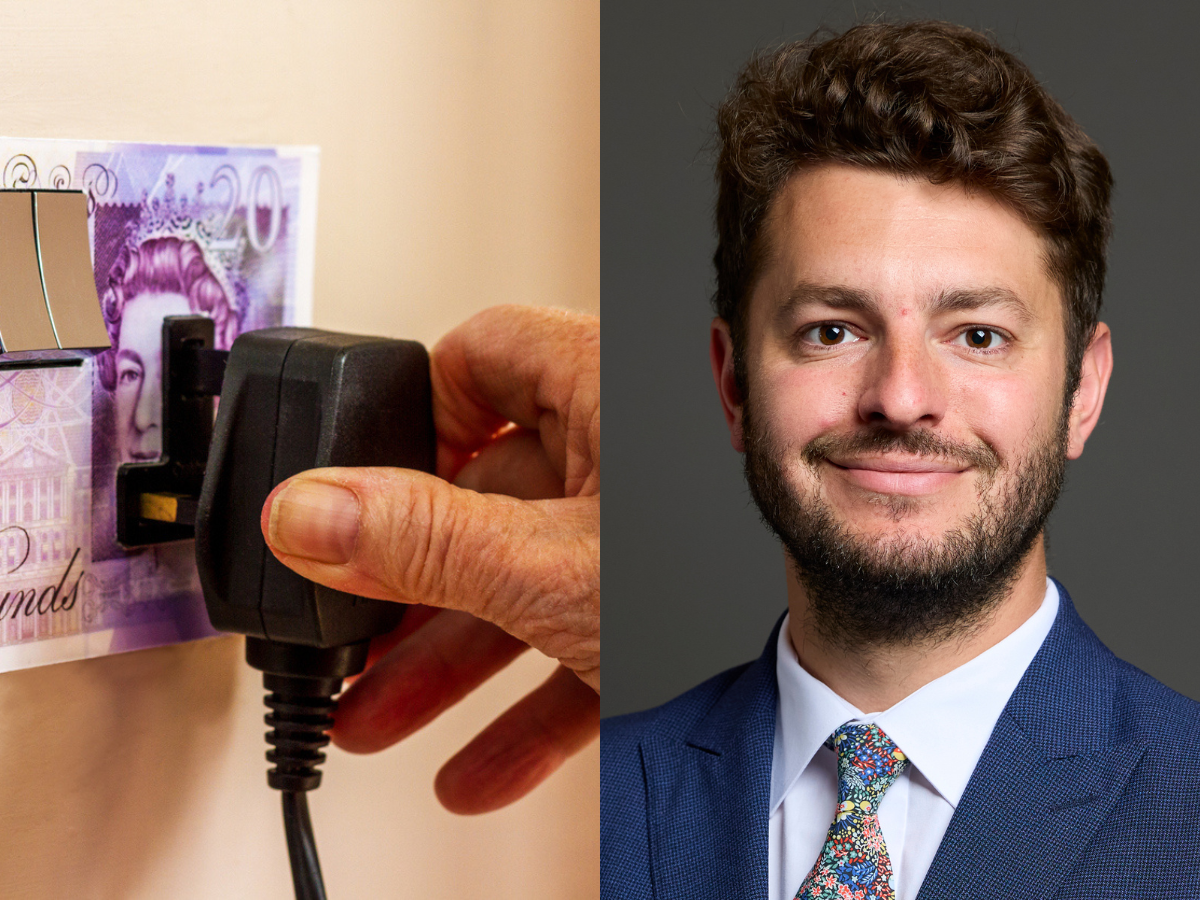 A picture of an old person plugging in their heating next to Jack Abbott's headshot