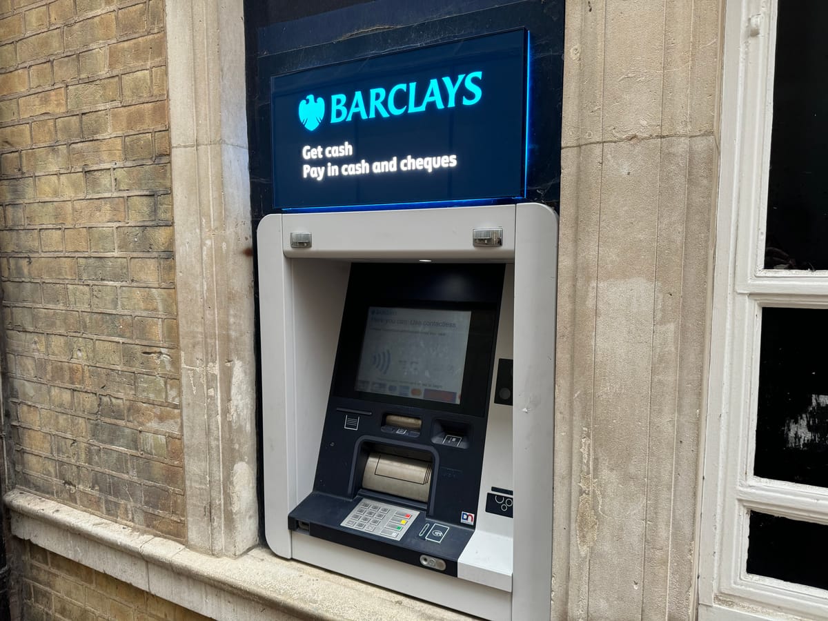 An ATM at Barclays in Ipswich town centre