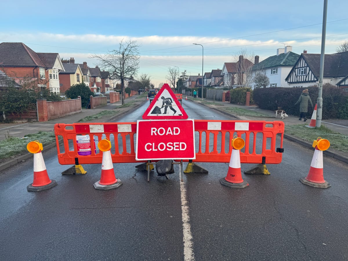 A section of Henley Road between Ipswich Sports Centre and Dale Hale Lane have been closed