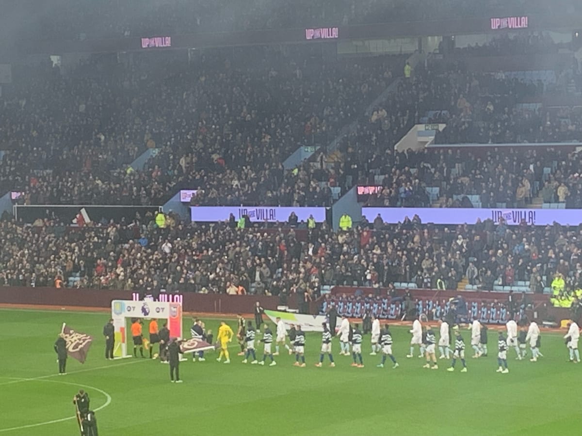 The teams line up at Villa Park for the match between Aston Villa and Ipswich Town