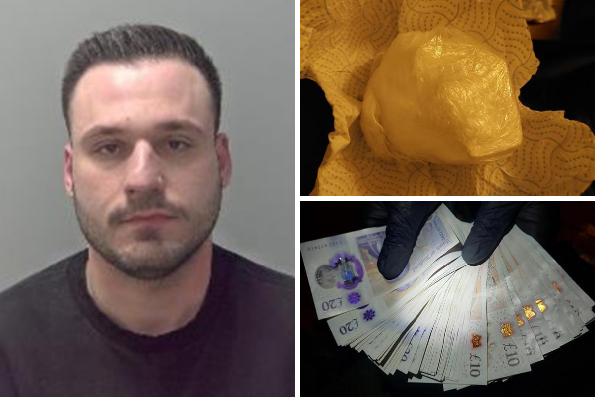 Regi Salillari with cash and cocaine seized by police