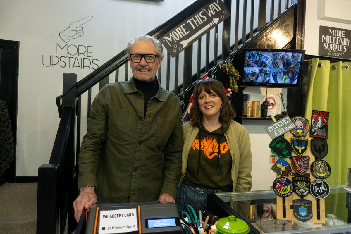 Owners Stuart Mill and Becky Eaks inside The Military Unit