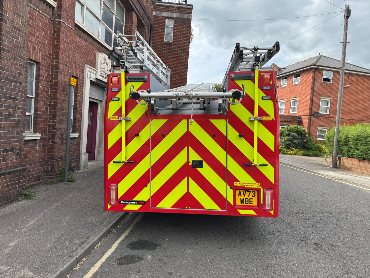 A fire engine outside Ipswich Art Gallery, near Ipswich Museum