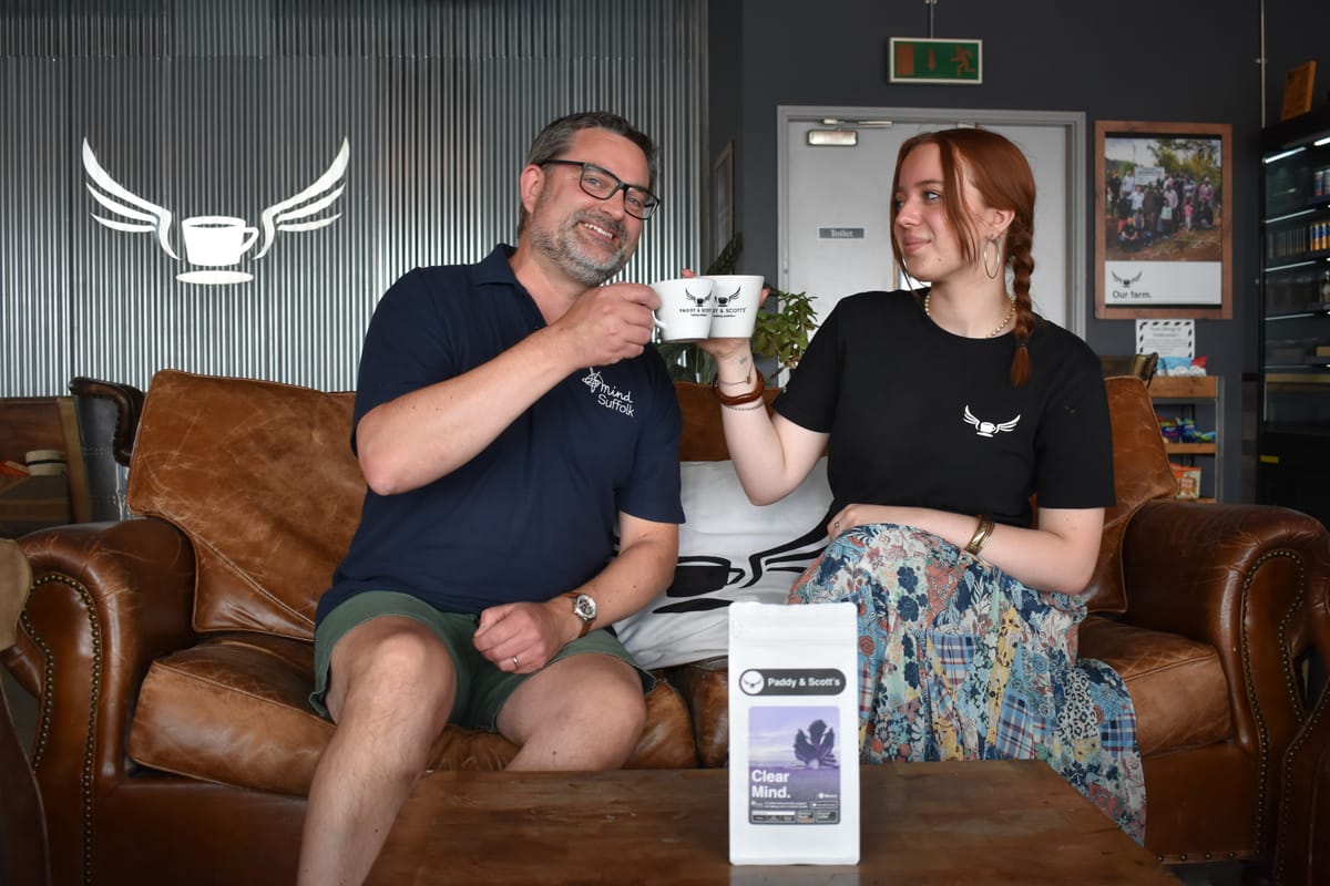 Jon Neal from Suffolk Mind with Liv from Paddy & Scott's