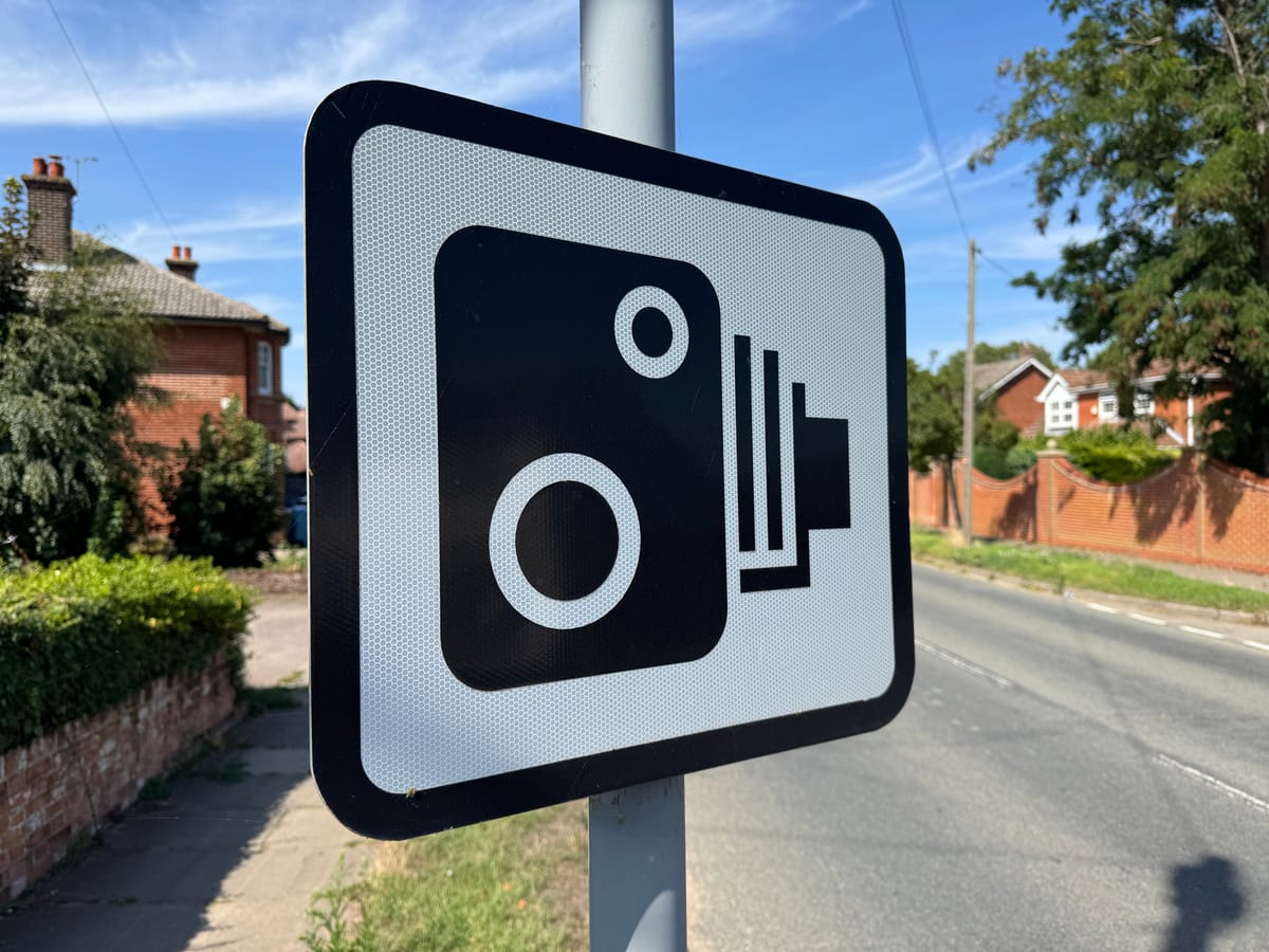 A speed camera sign in Ipswich