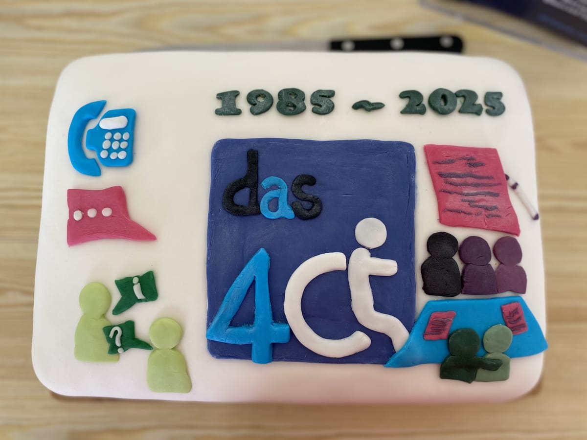 Celebration cake for Disability Advice Service East Suffolk’s 40th anniversary