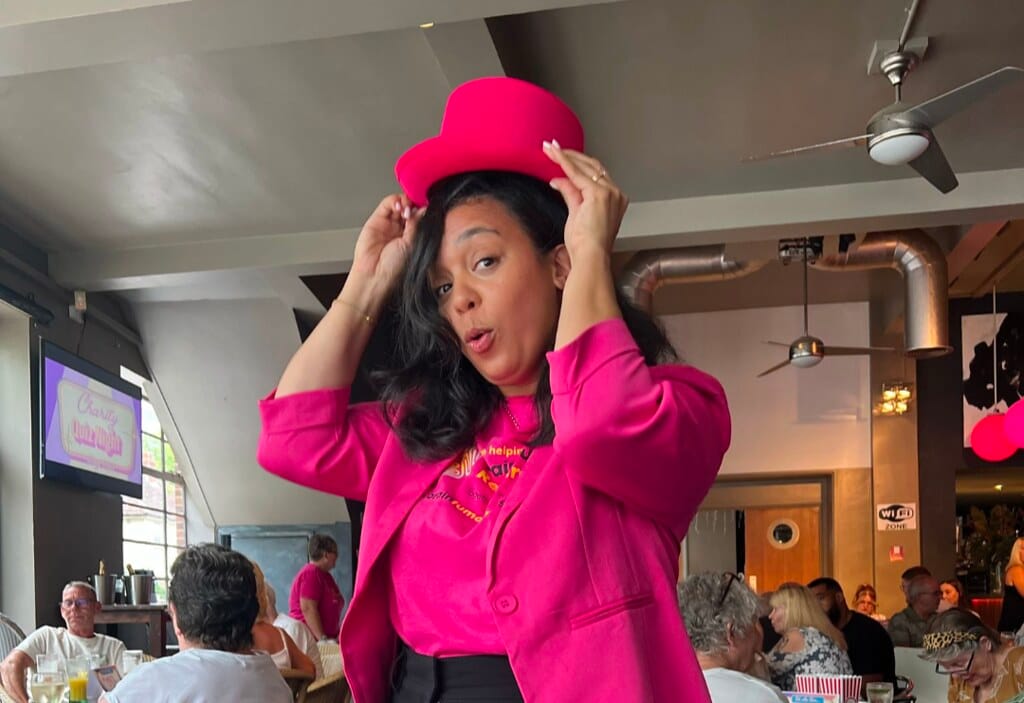 Nadine Wood as Quizmaster at a charity quiz