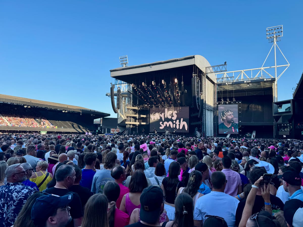 Myles Smith performing at Ed Sheeran's Portman Road gig