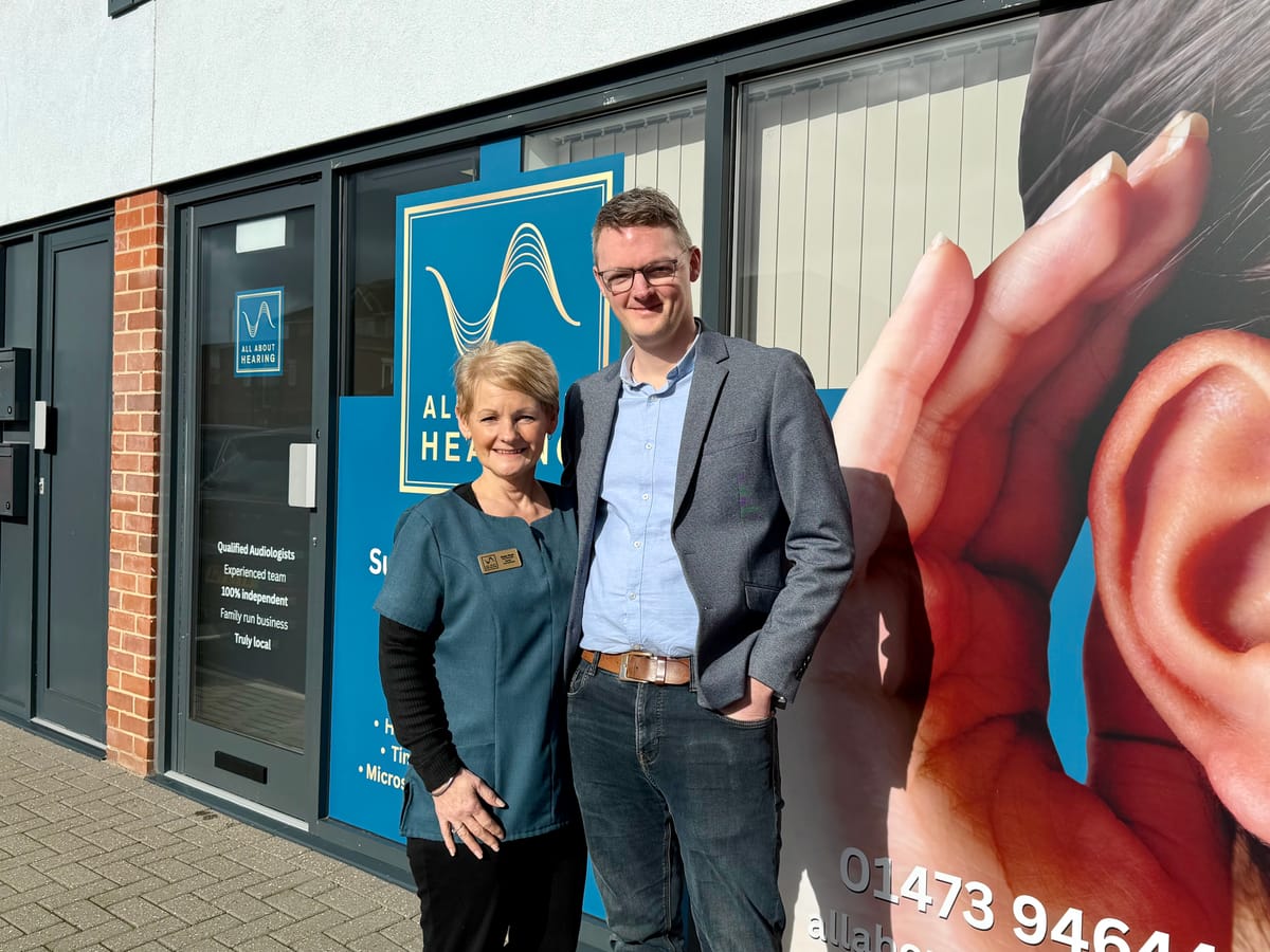 Karen and Matthew outside the new Kesgrave clinic